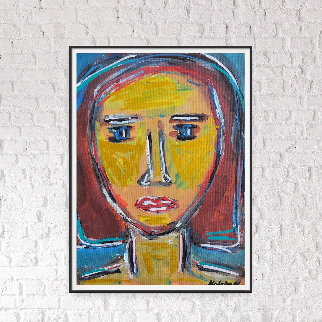 Contemporary abstract expressionist woman's portrait painting 