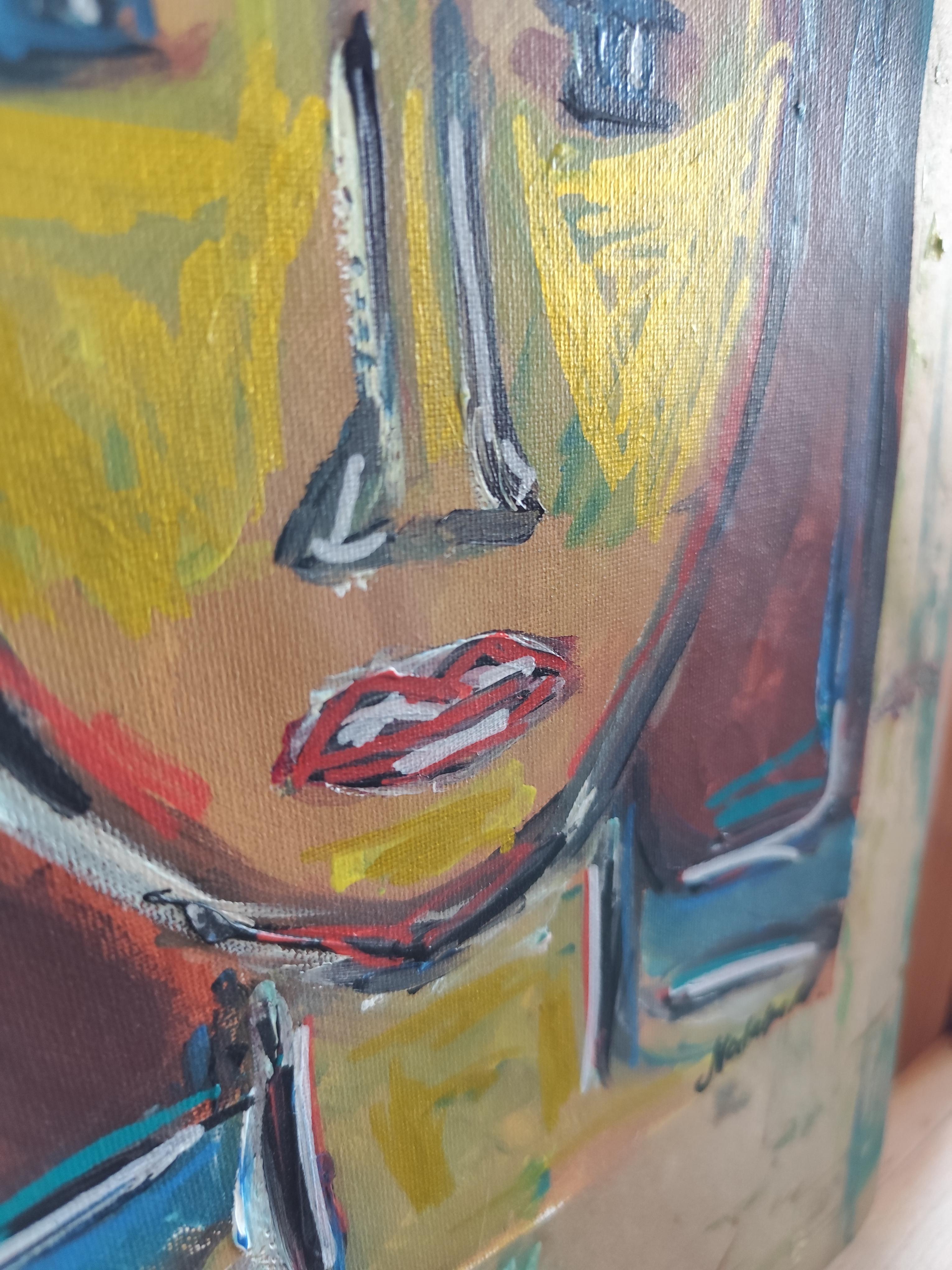 Contemporary abstract expressionist woman's portrait painting 