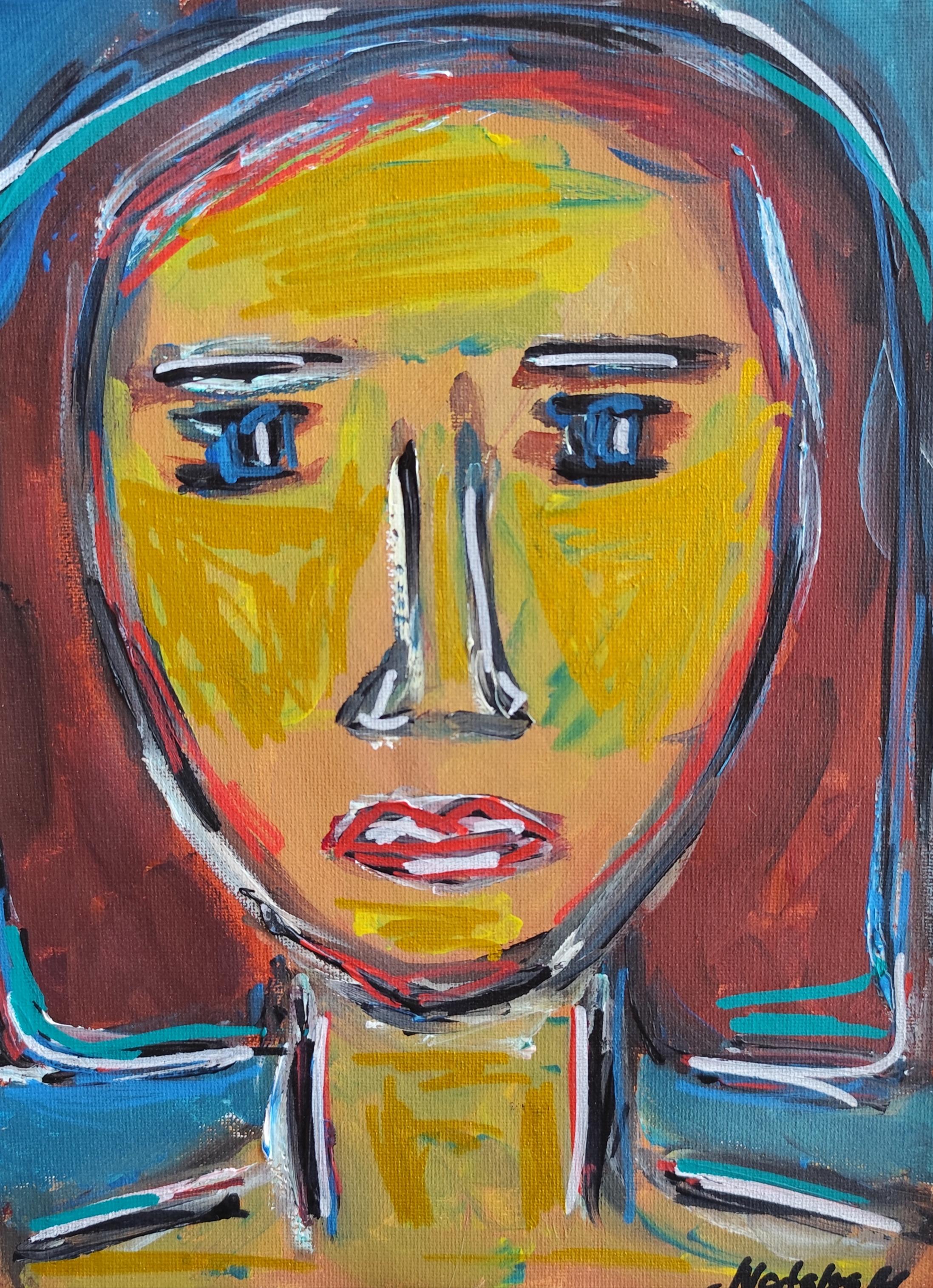 Mougenot Natalya Abstract Painting - Contemporary abstract expressionist woman's portrait painting "Edge of becoming"