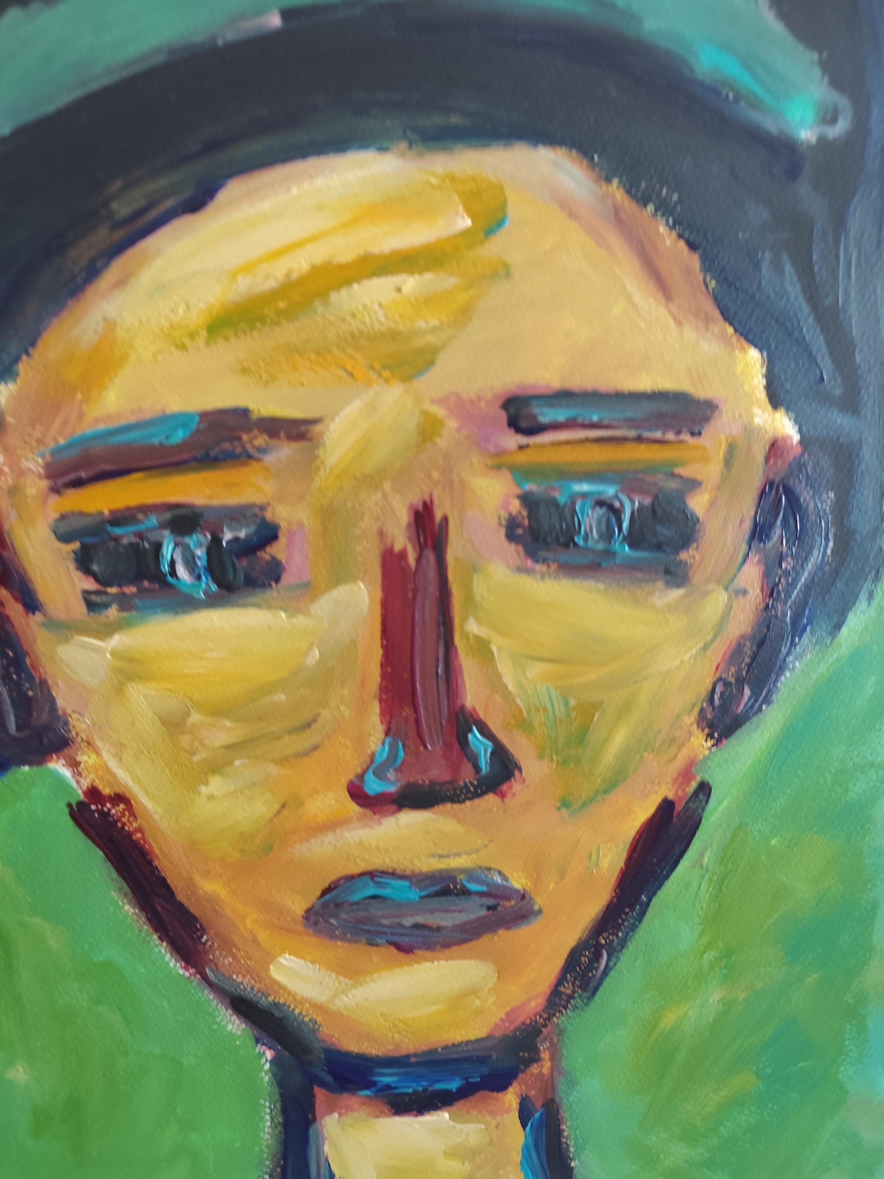 Contemporary abstract expressionist woman's portrait painting 