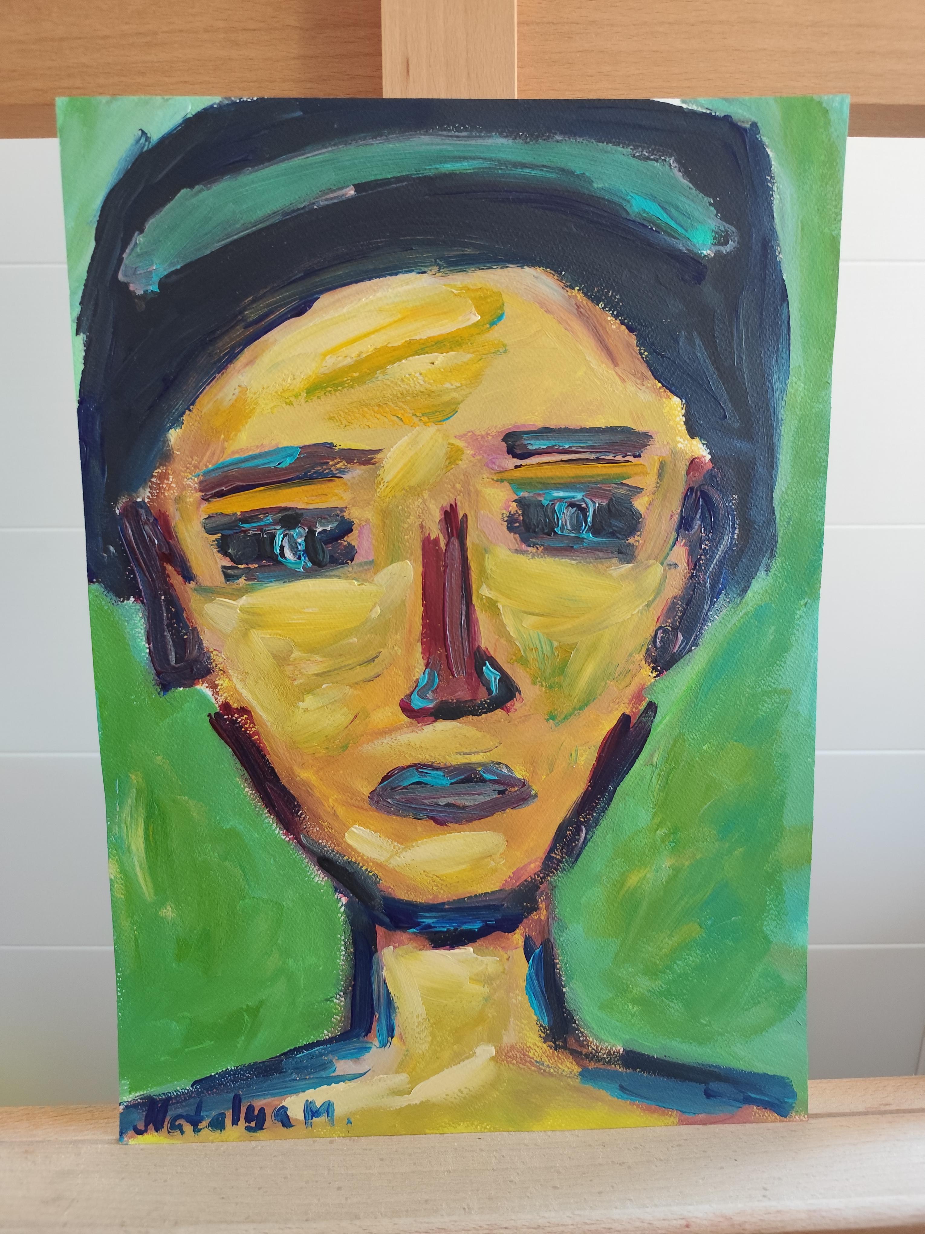 Contemporary abstract expressionist woman's portrait painting 