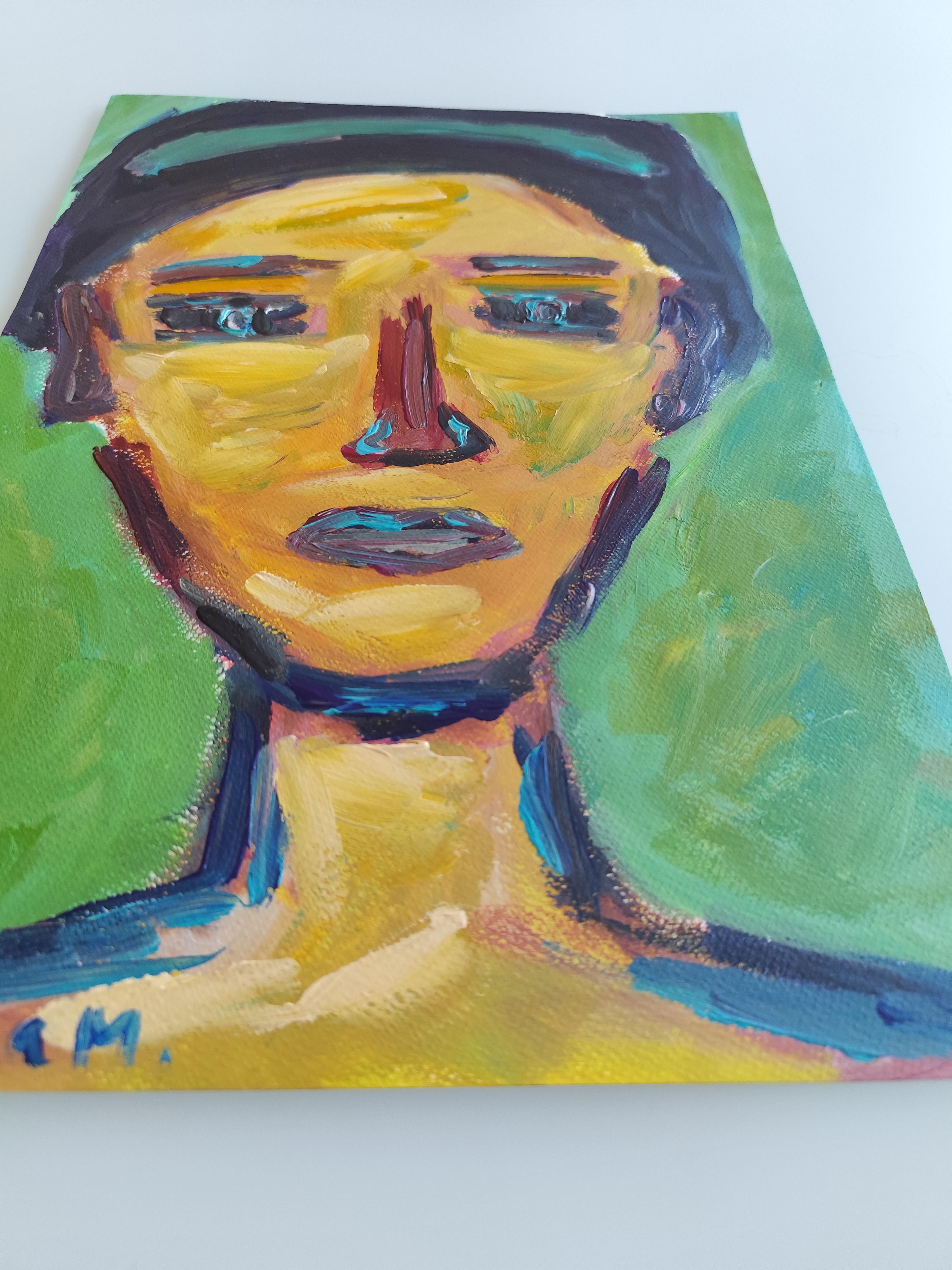 Contemporary abstract expressionist woman's portrait painting 