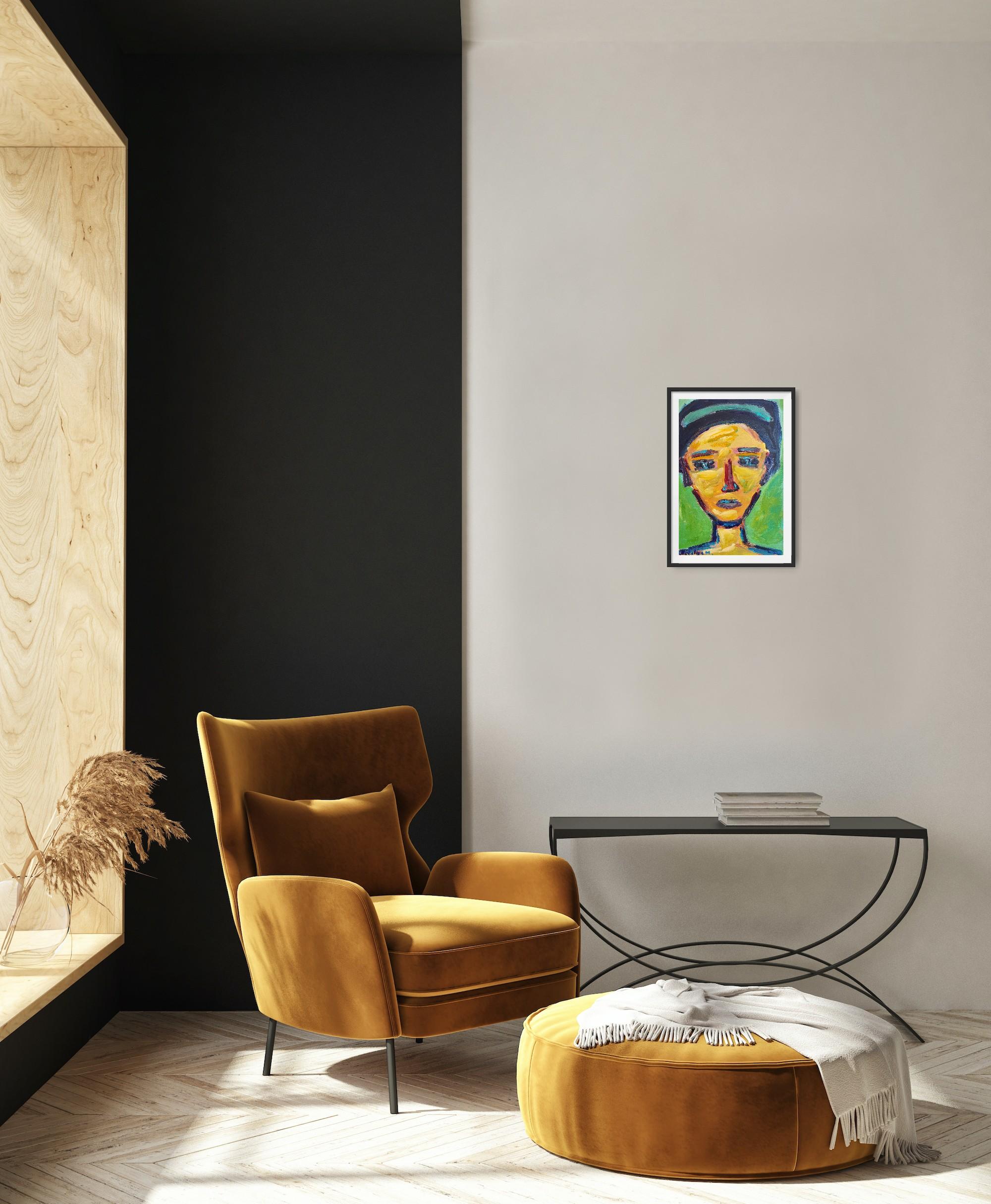 Contemporary abstract expressionist woman's portrait painting 