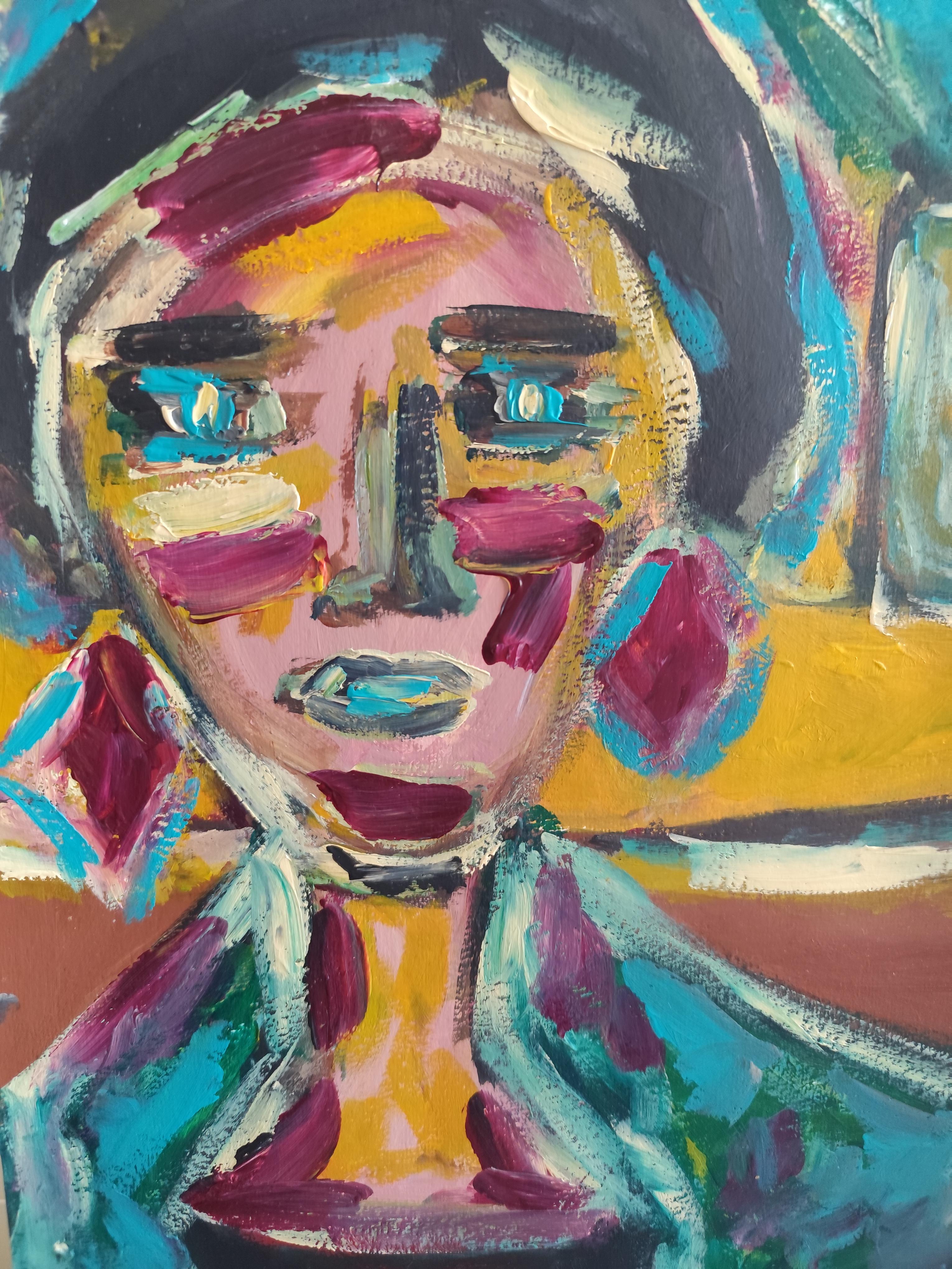 Retrato de mujer expresionista abstracto contemporáneo 
