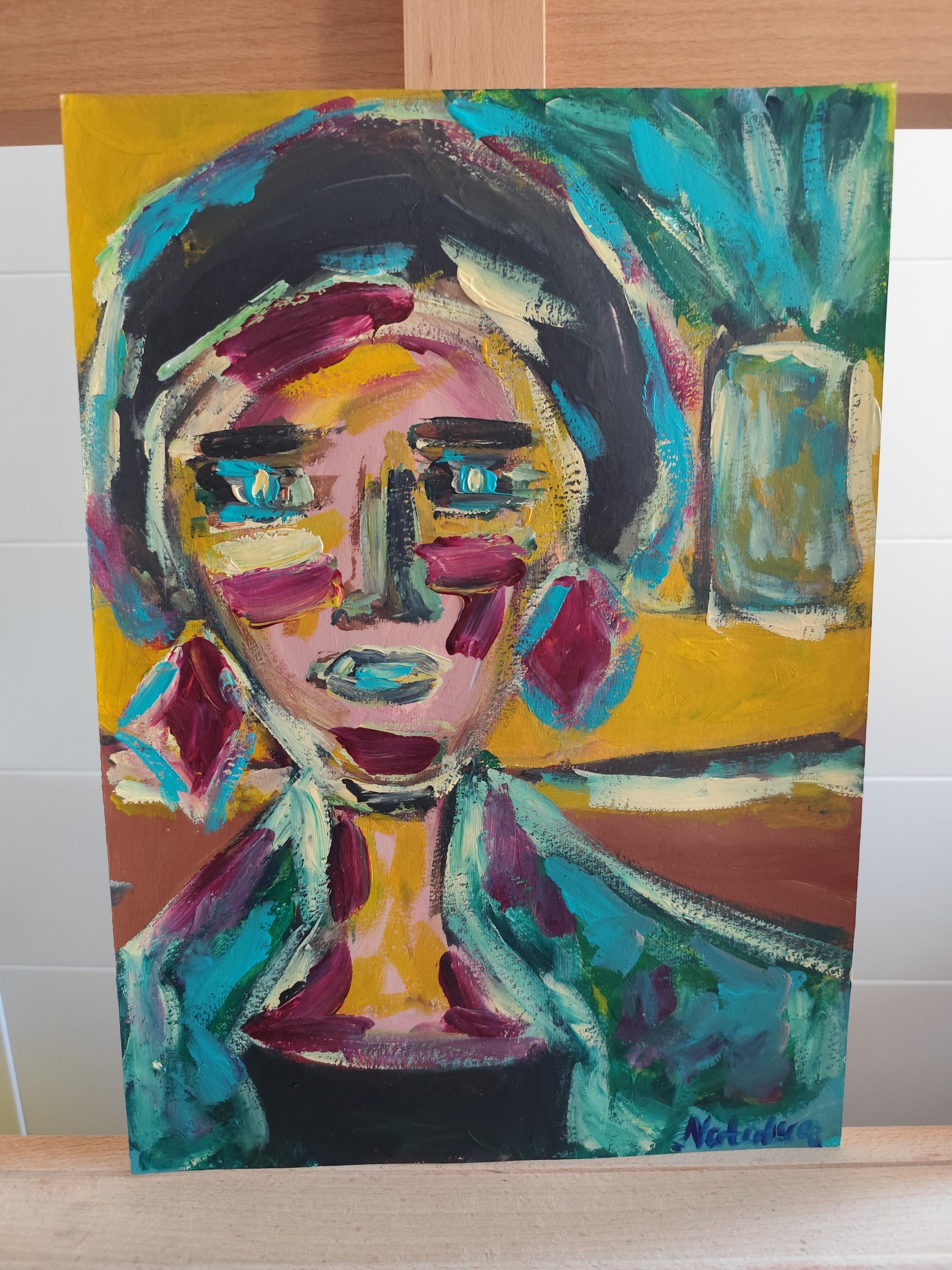 Retrato de mujer expresionista abstracto contemporáneo 