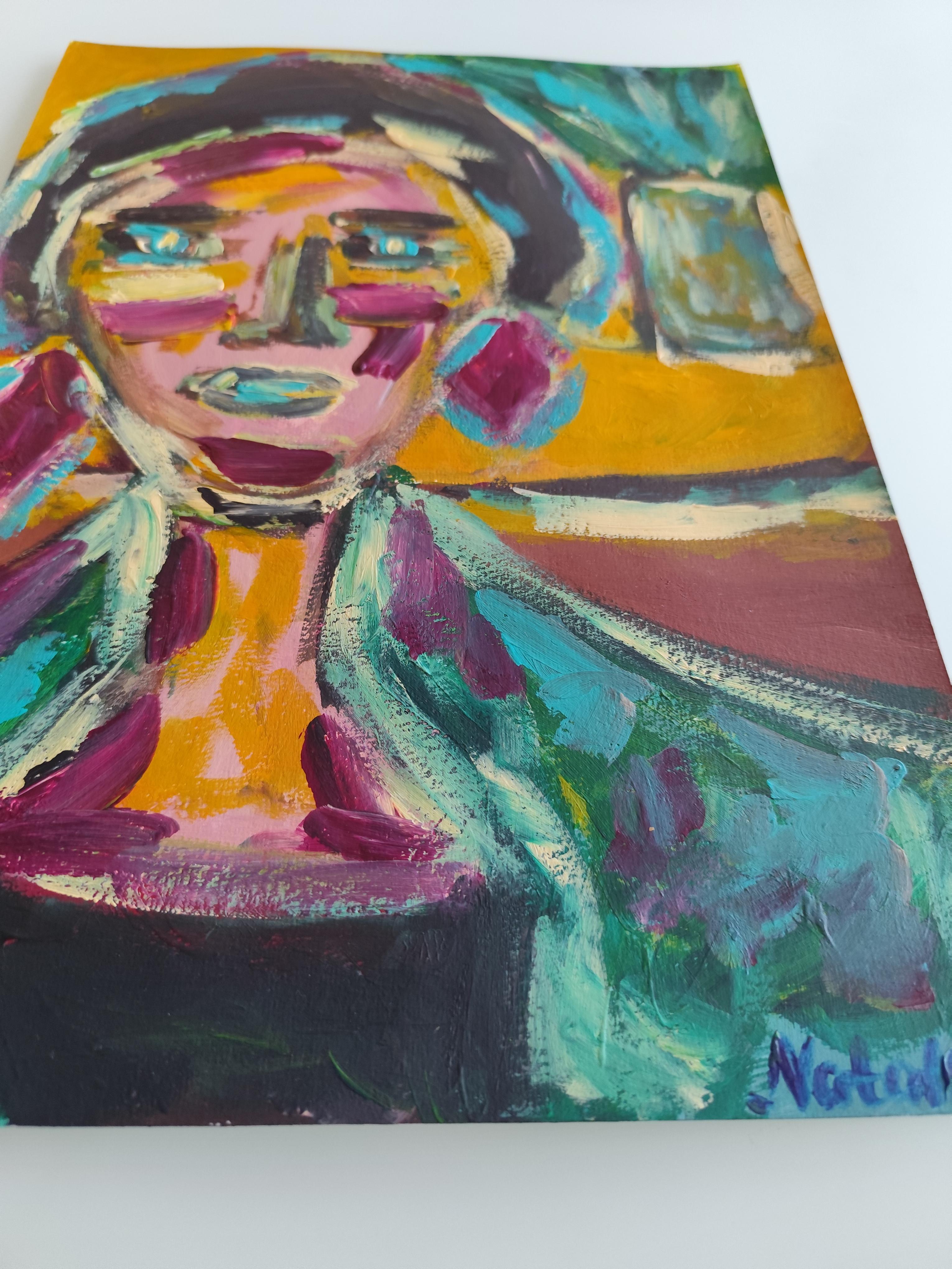 Retrato de mujer expresionista abstracto contemporáneo 