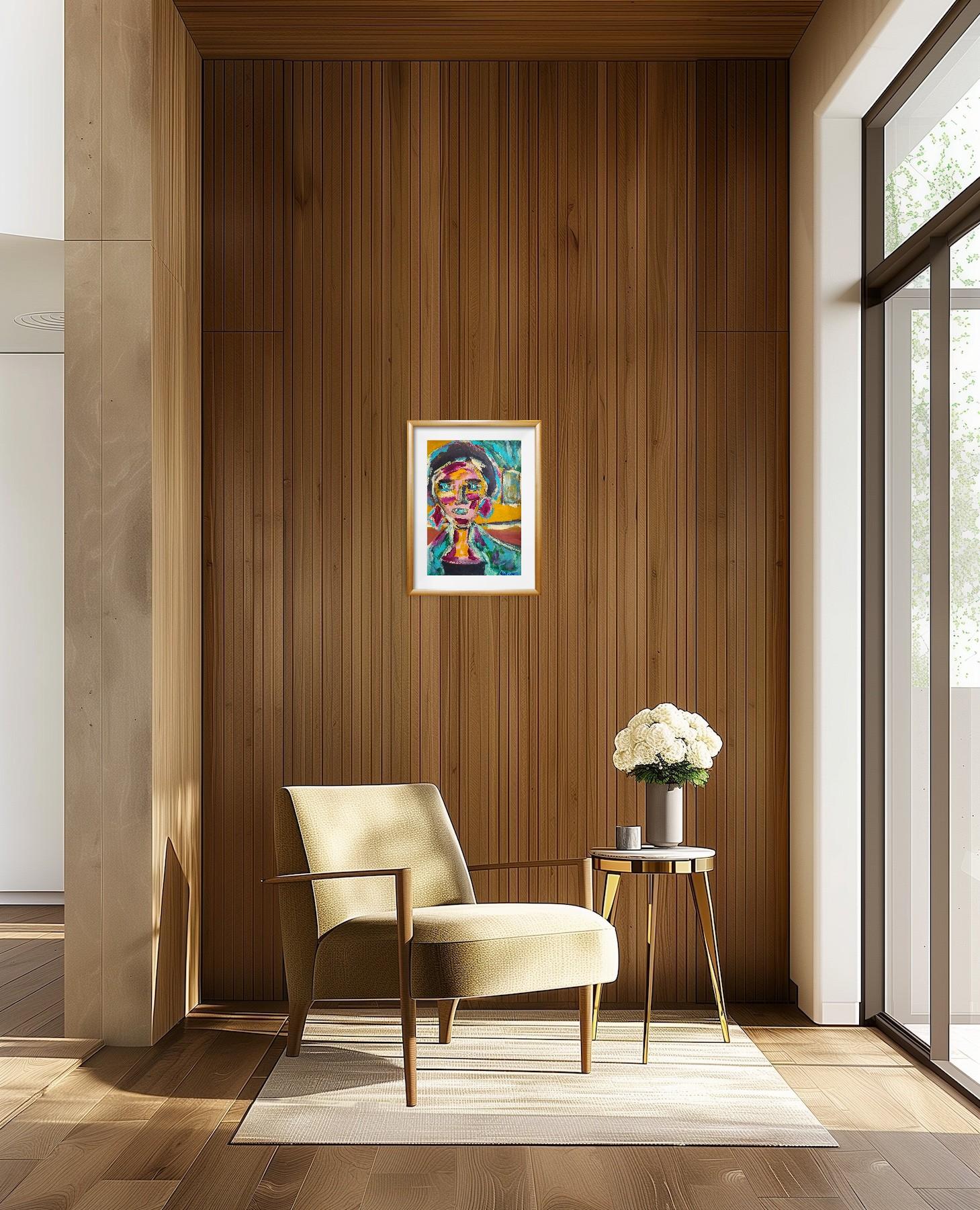 Retrato de mujer expresionista abstracto contemporáneo 