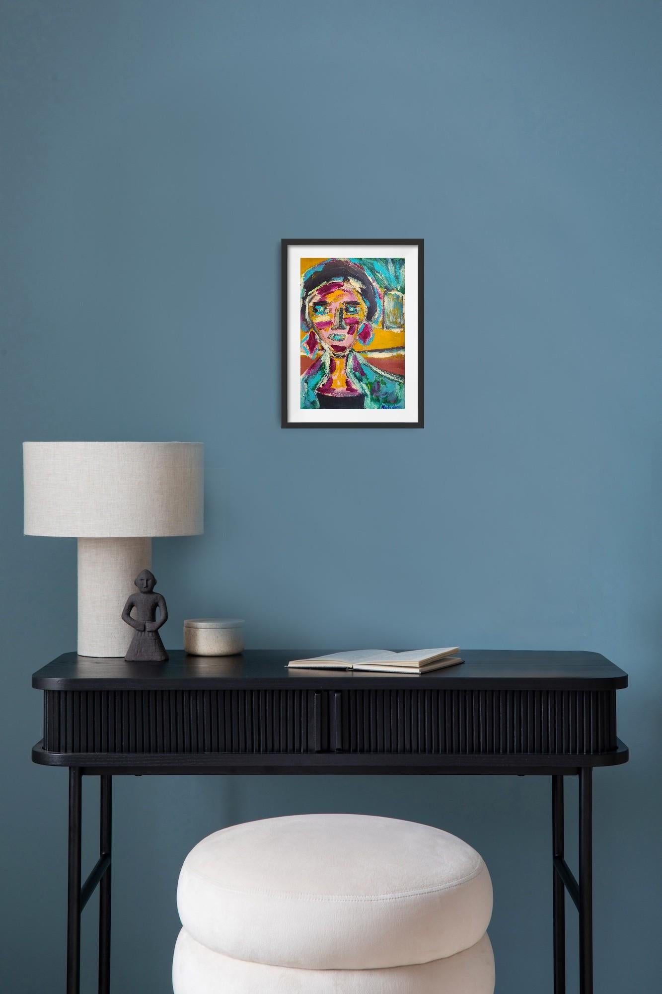 Este retrato de mujer expresionista abstracto contemporáneo fue creado por la artista francesa Natalya Mougenot, y forma parte de su serie en curso dedicada a las mujeres: una poderosa exploración de la resistencia femenina, la honestidad emocional