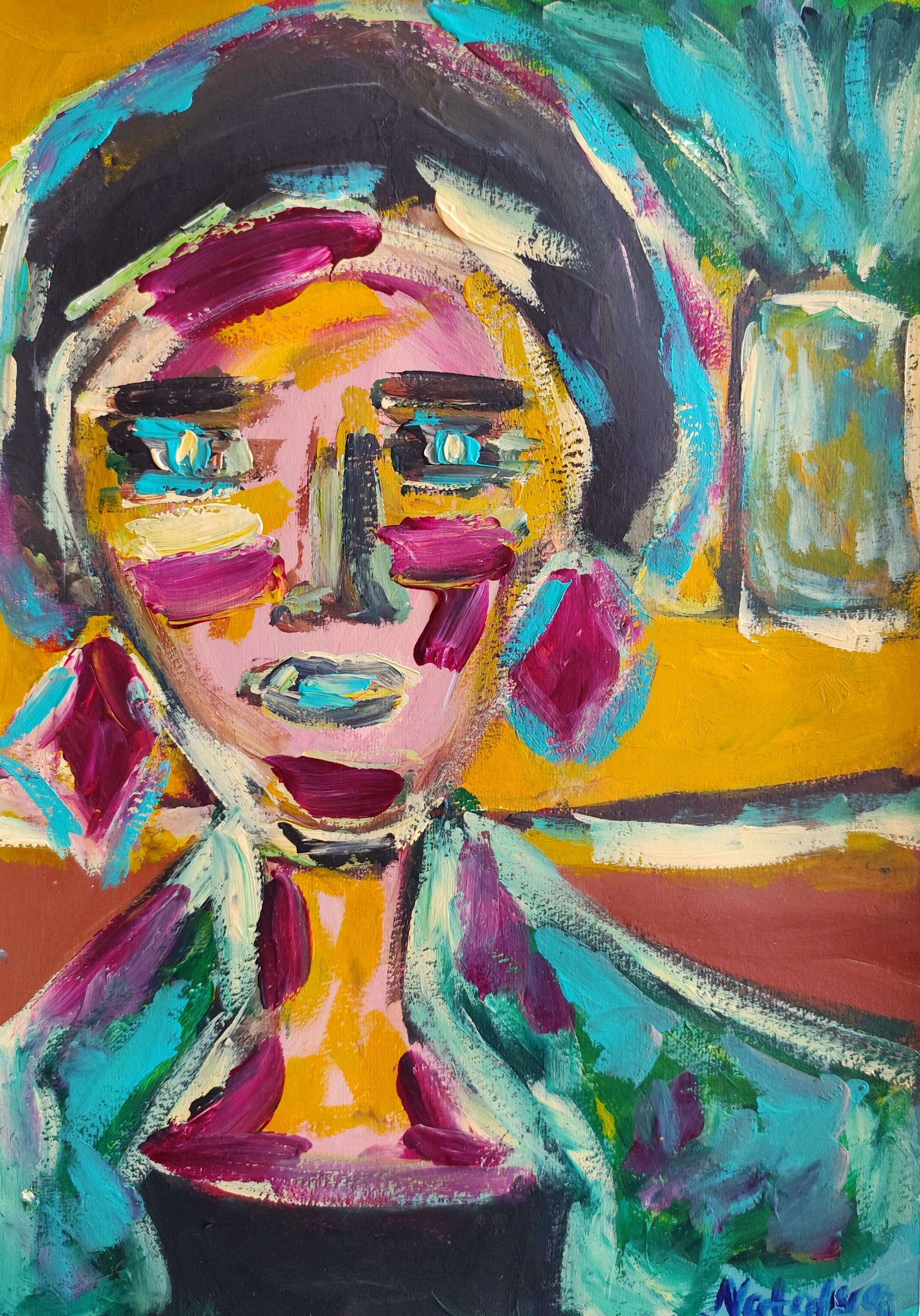 Ritratto di donna espressionista astratto contemporaneo "Light Reborn".