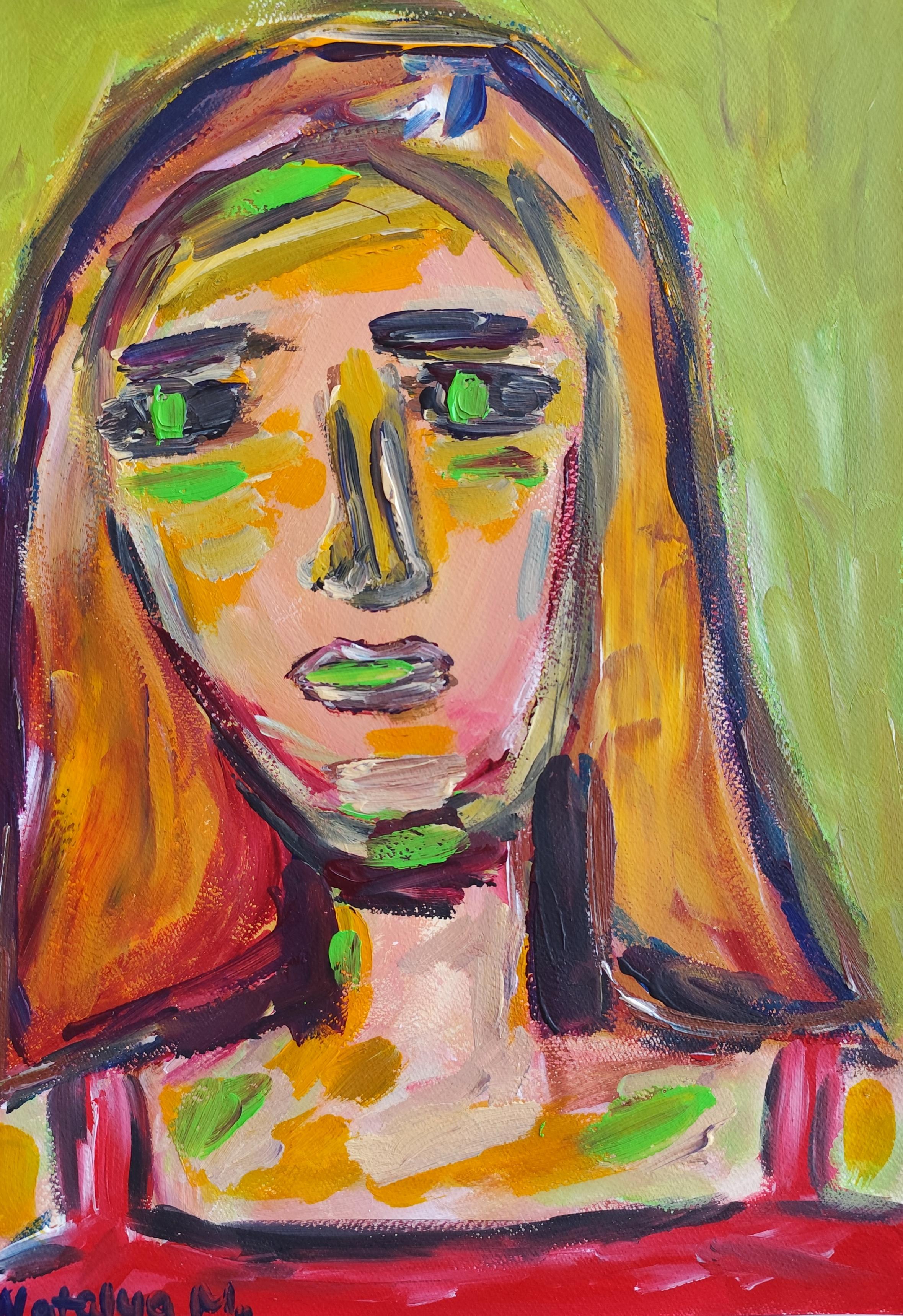 Zeitgenössisches abstraktes expressionistisches Frauenporträt "Schleier des Mutes"