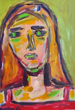 Contemporary abstract expressionist woman's portrait painting "Veil of courage"