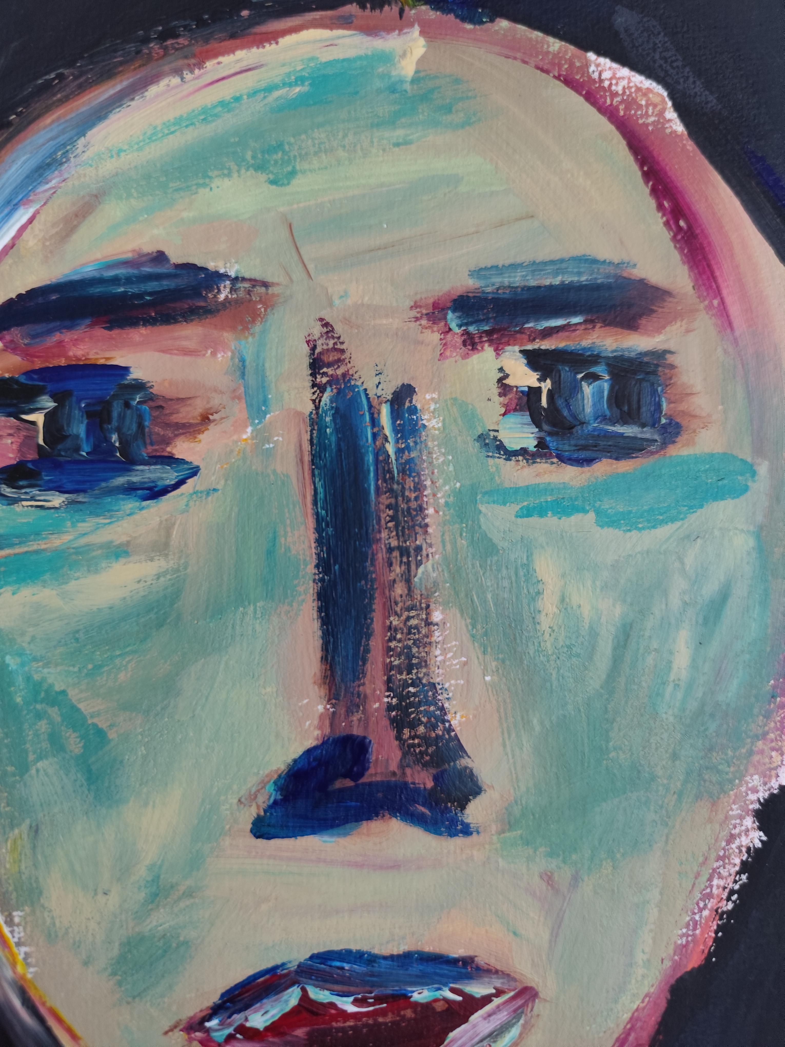 Zeitgenössisches abstraktes expressionistisches Frauenporträt Papier 