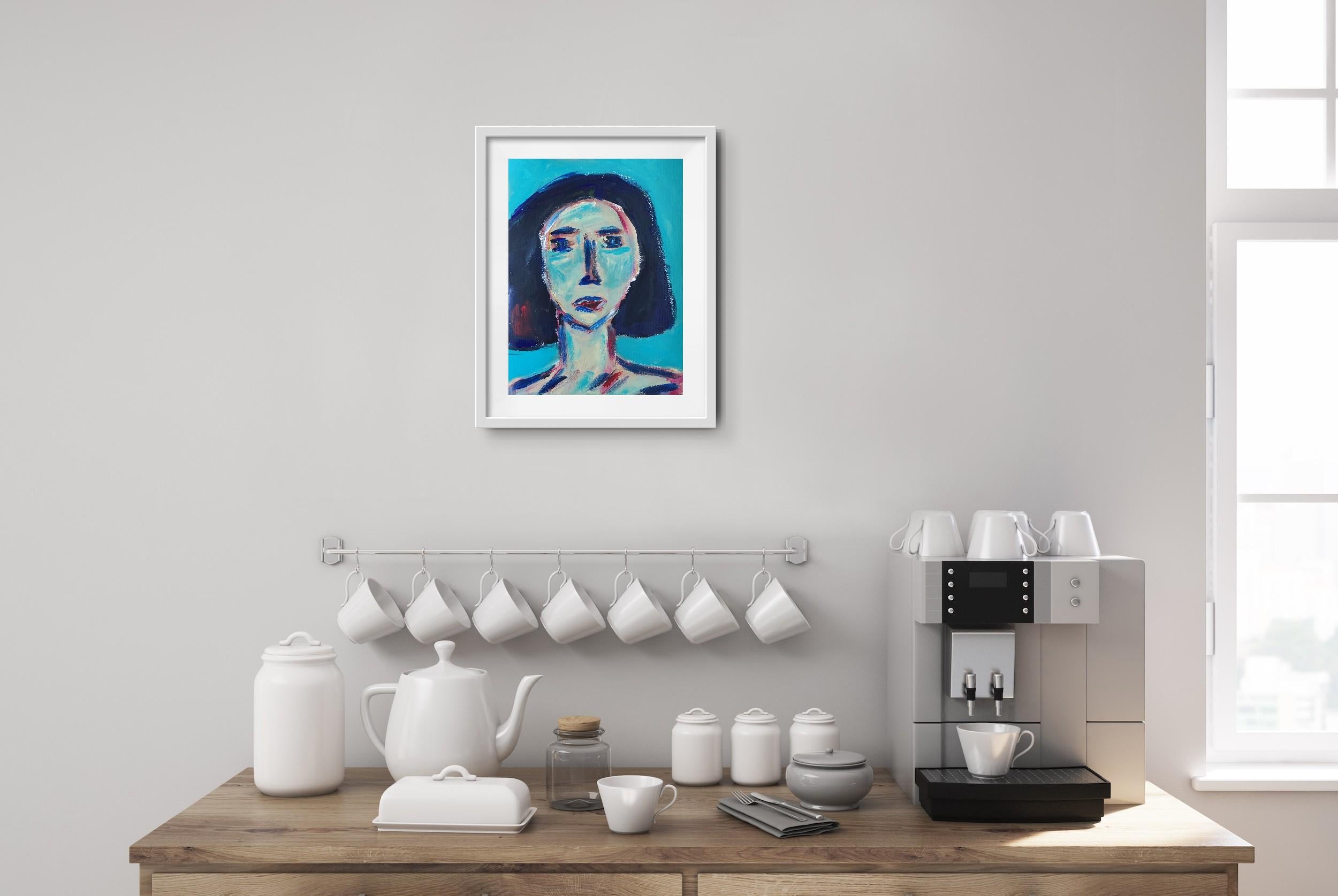 Zeitgenössisches abstraktes expressionistisches Frauenporträt Papier 