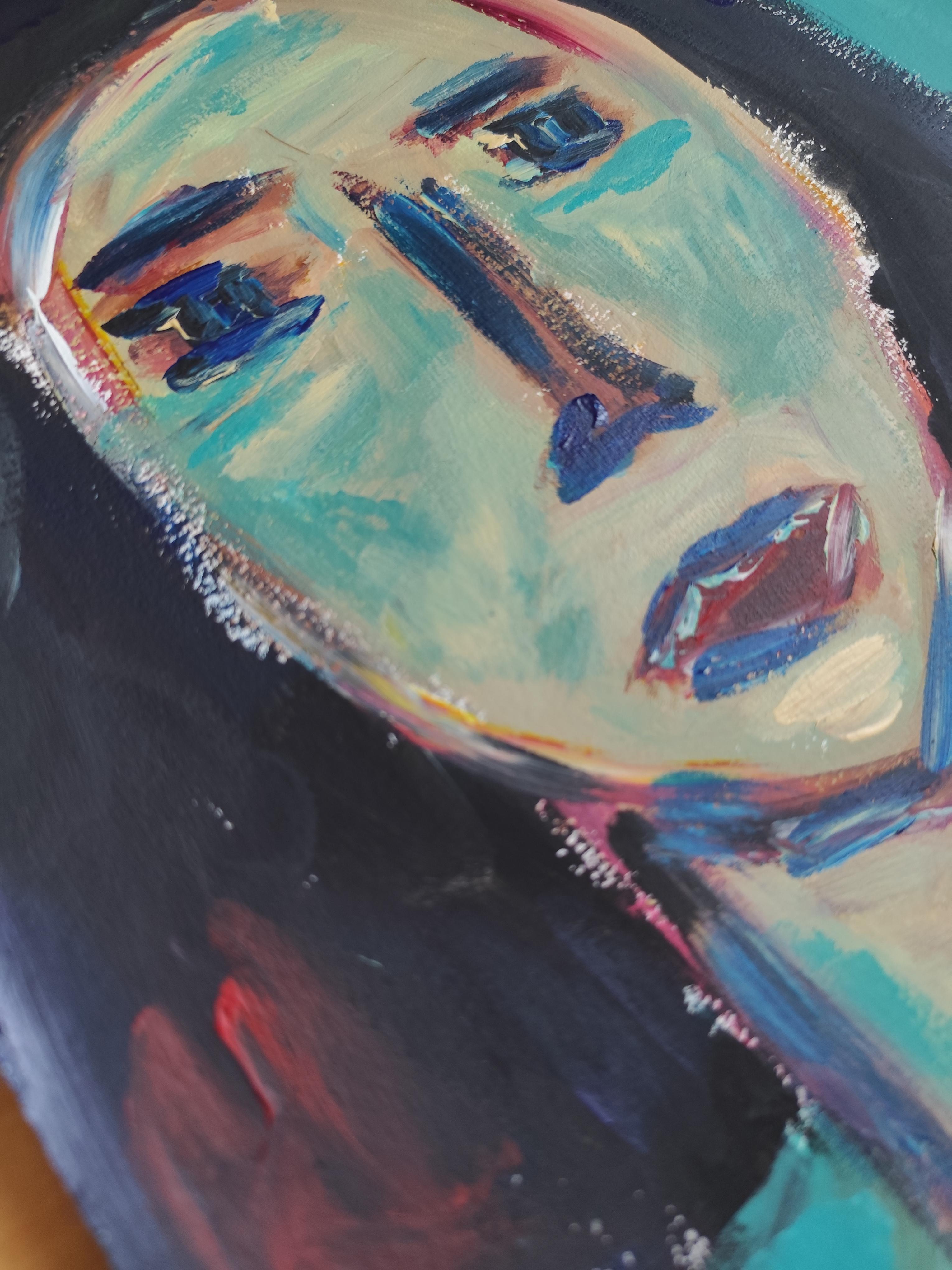 Zeitgenössisches abstraktes expressionistisches Frauenporträt Papier 