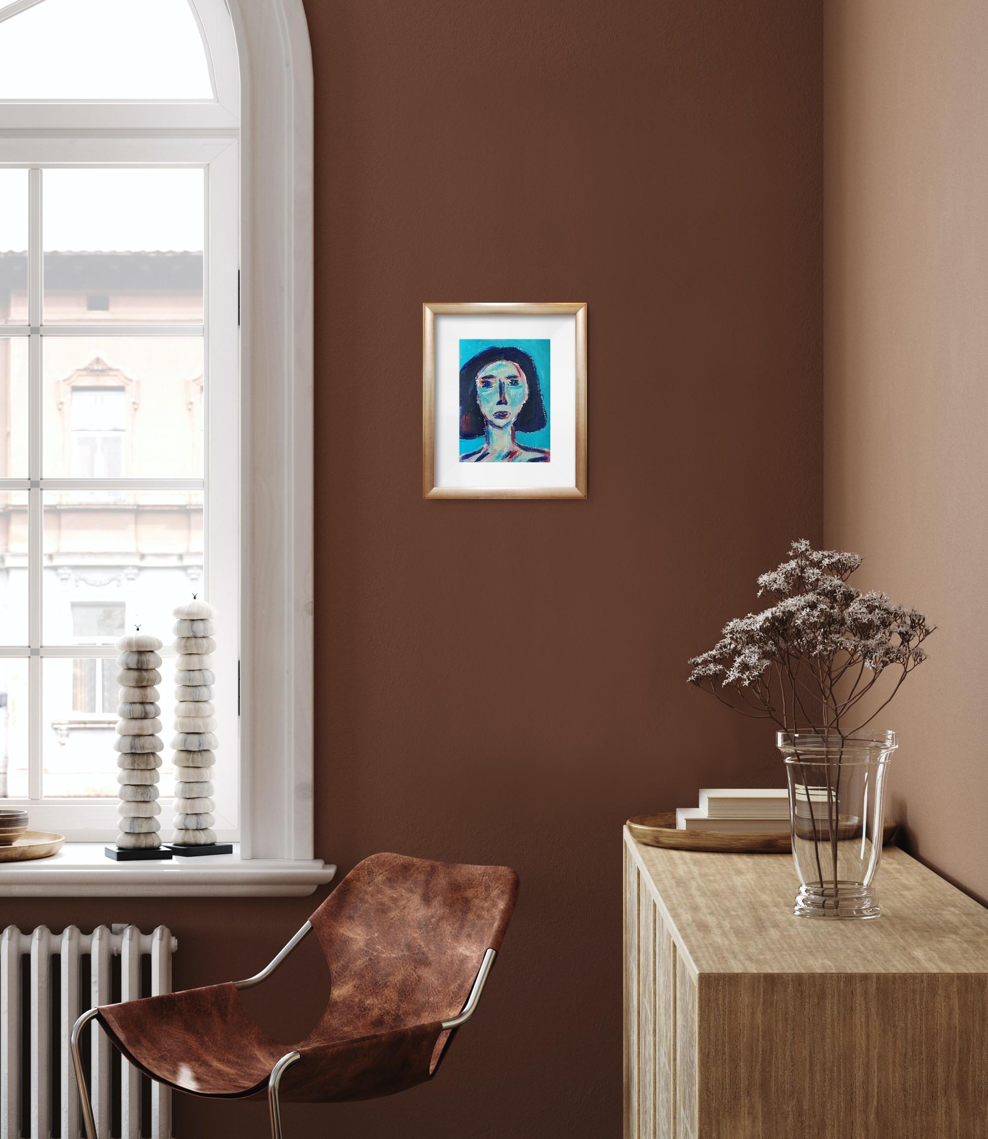 Zeitgenössisches abstraktes expressionistisches Frauenporträt Papier 