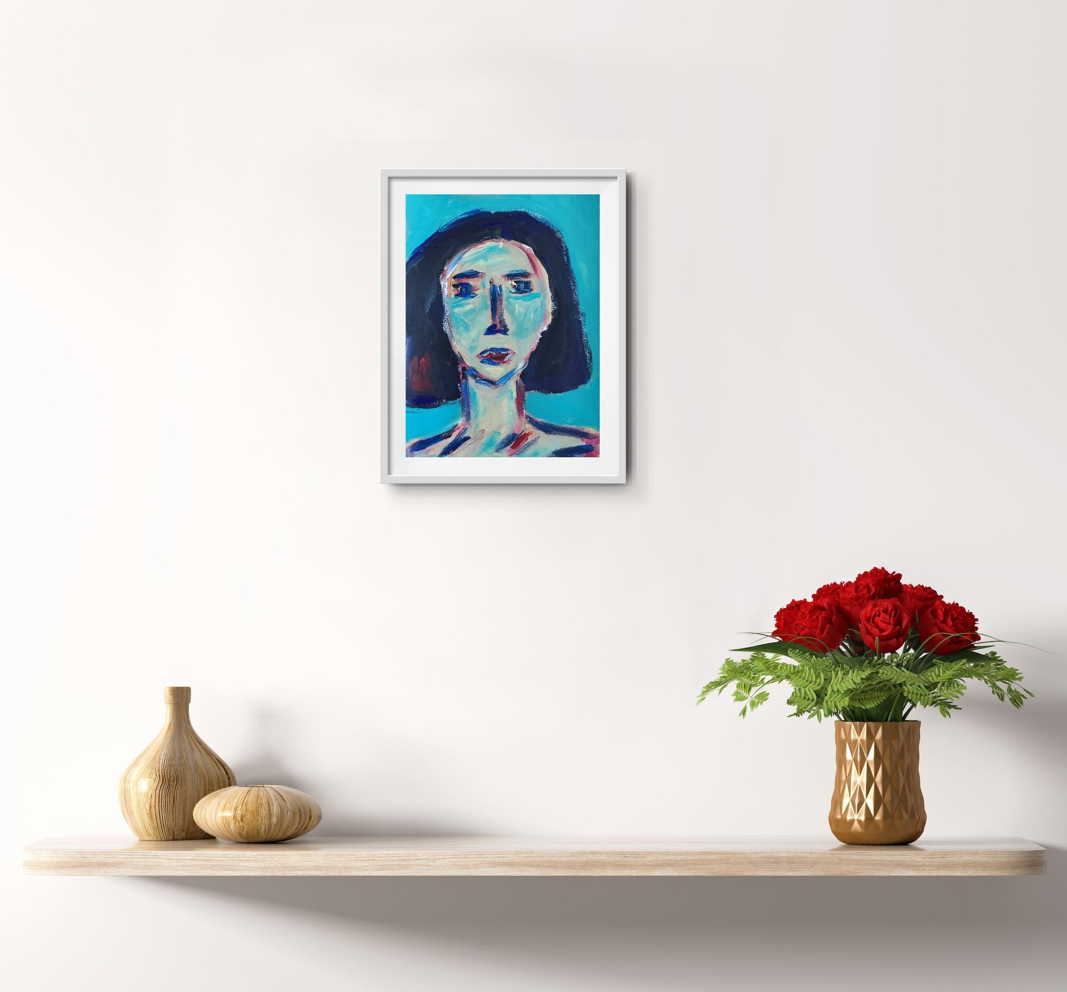 Zeitgenössisches abstraktes expressionistisches Frauenporträt Papier 