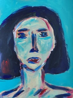 Zeitgenössisches abstraktes expressionistisches Frauenporträt Papier "Durch die Liebe halten wir aus"