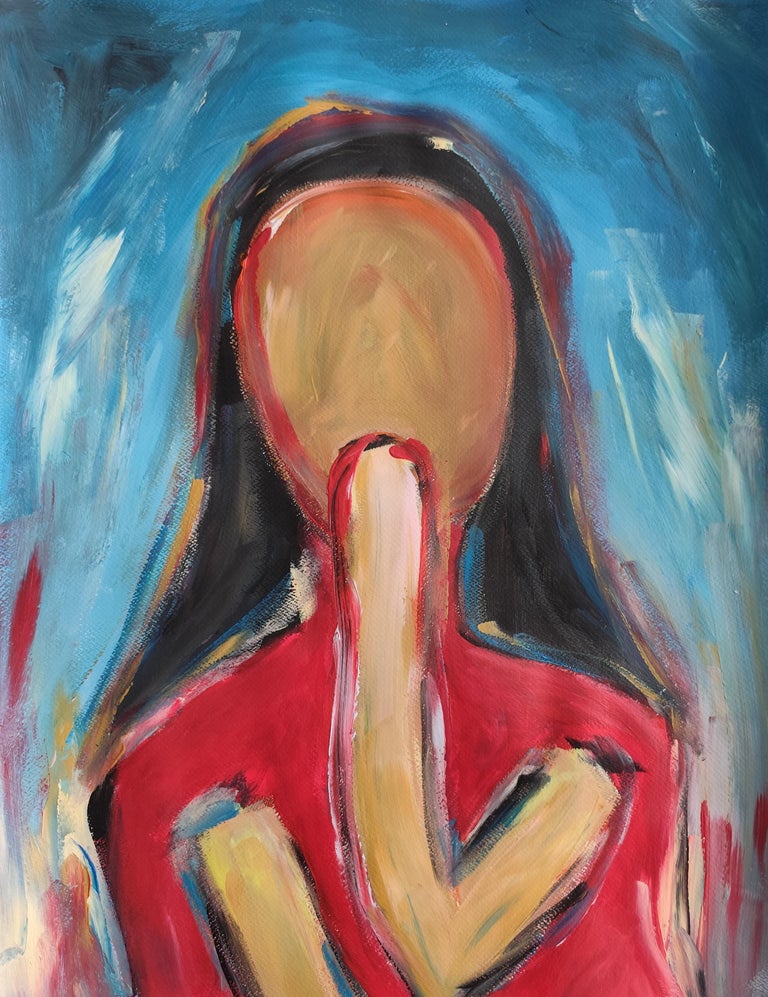 Tableau Expressionniste Des Années 80 - Fusain Sur Carton - Représentation D'une Femme