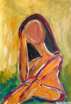 Contemporary abstract  expressionist woman
s portrait "Pensive woman"