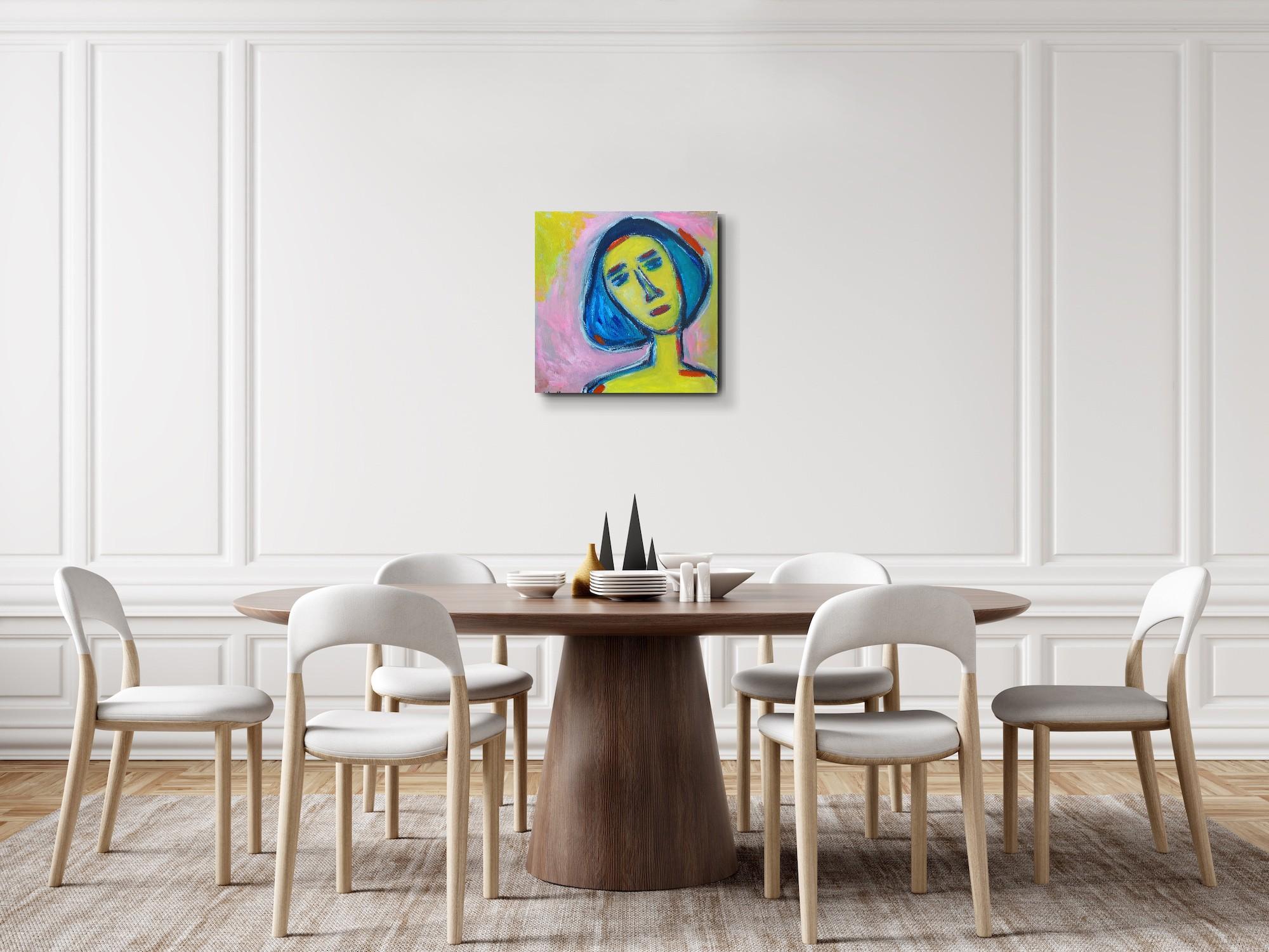 This contemporary abstract expressionist portrait of a woman, infused with vivid colors and elements of Fauvism, was created by French artist Natalya Mougenot and is part of her ongoing series dedicated to Women. The work, titled Eternal Bloom,