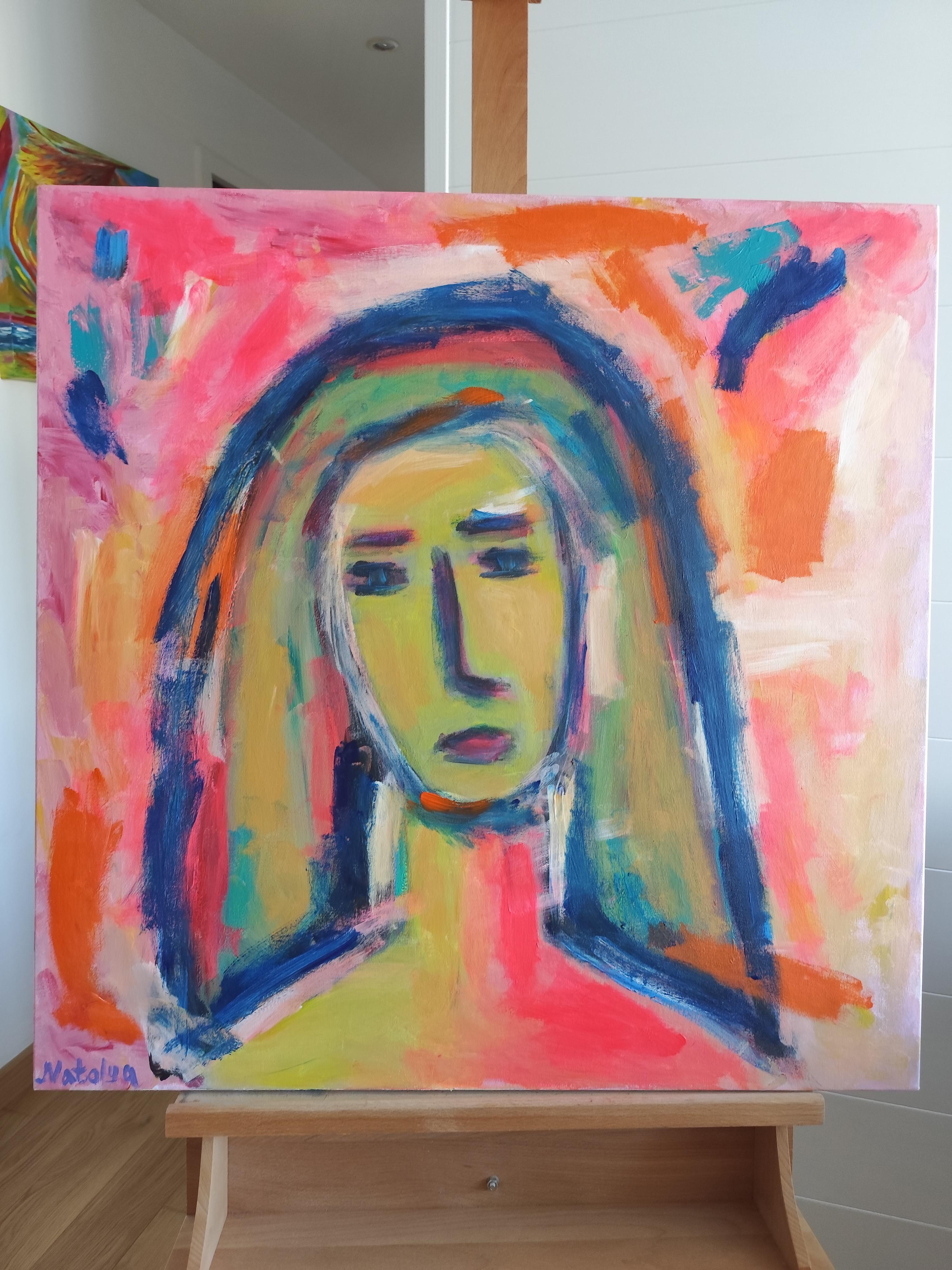 Zeitgenössisches abstraktes ausdrucksstarkes expressionistisches Frauenporträt 