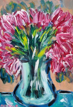 Zeitgenössische abstrakte ausdrucksstarke Blumenmalerei auf Papier "Blühende Blütenblätter".