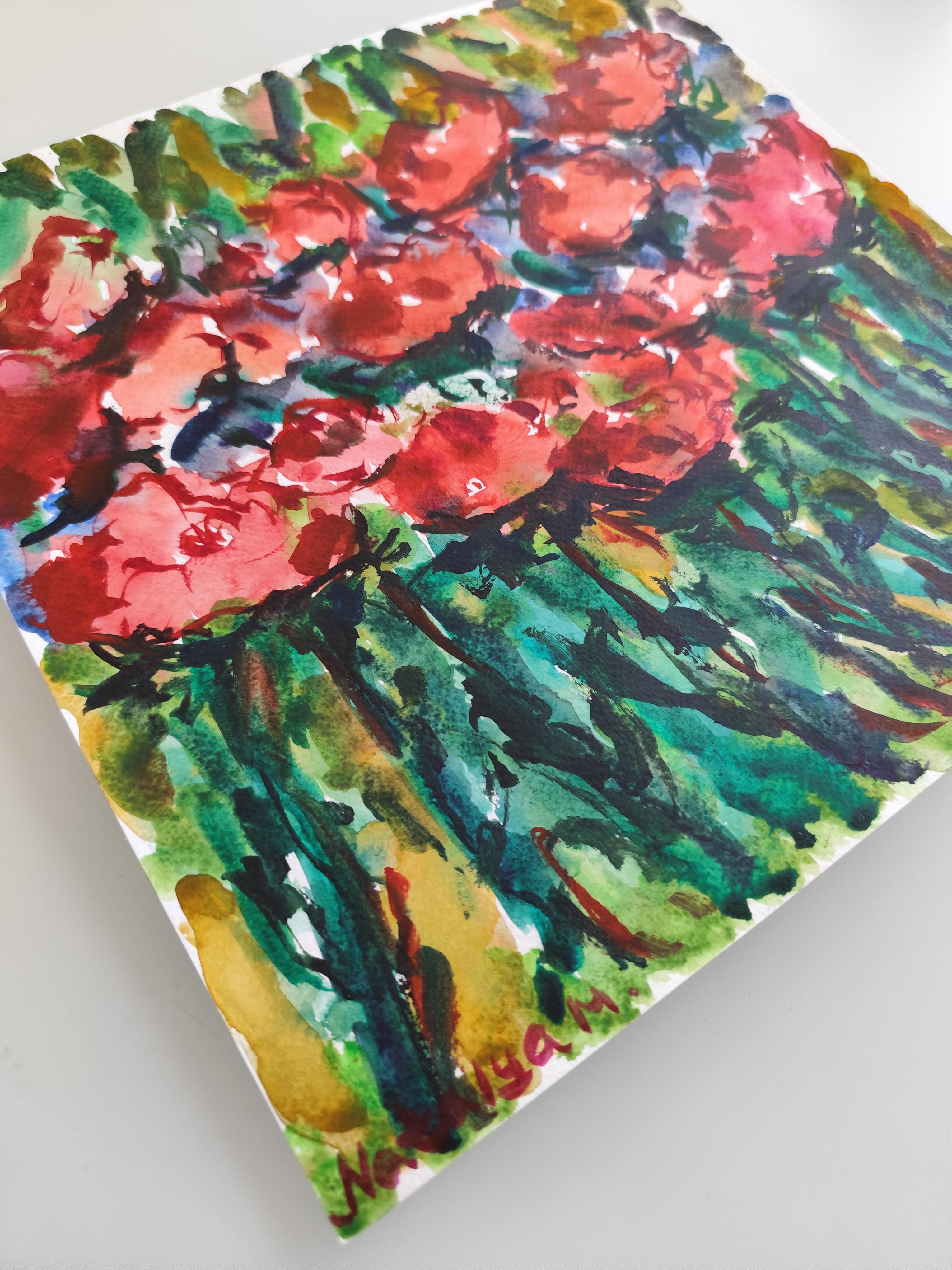 Zeitgenössische abstrakte ausdrucksstarke florale Aquarellmalerei 
