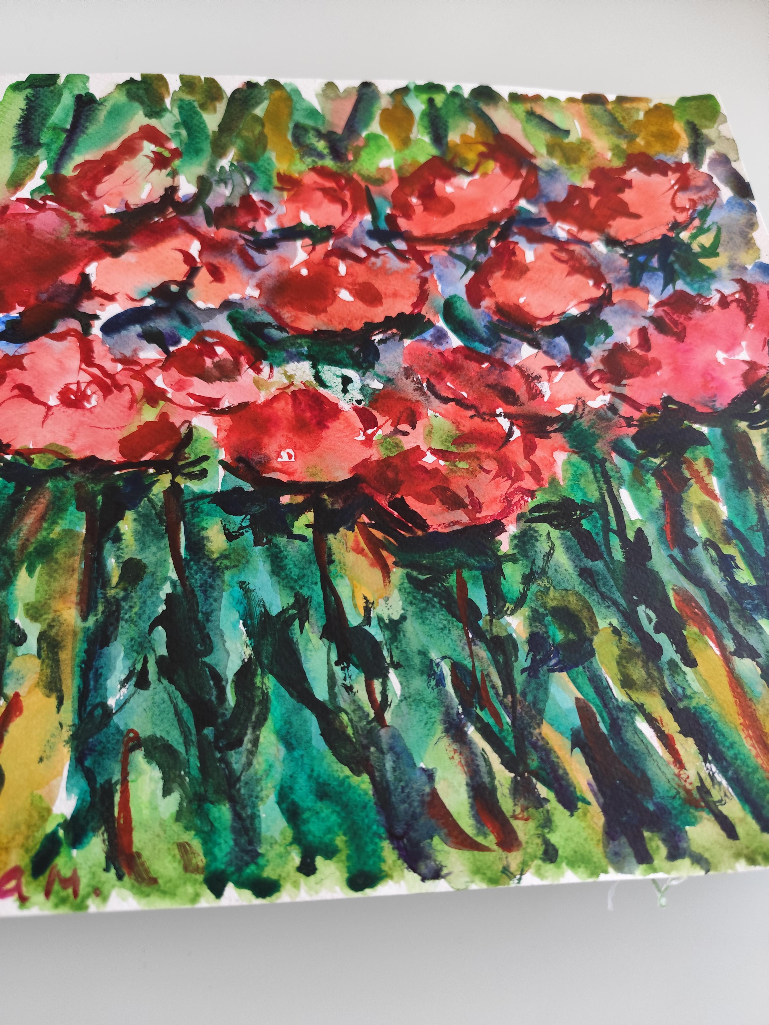 Zeitgenössische abstrakte ausdrucksstarke florale Aquarellmalerei 