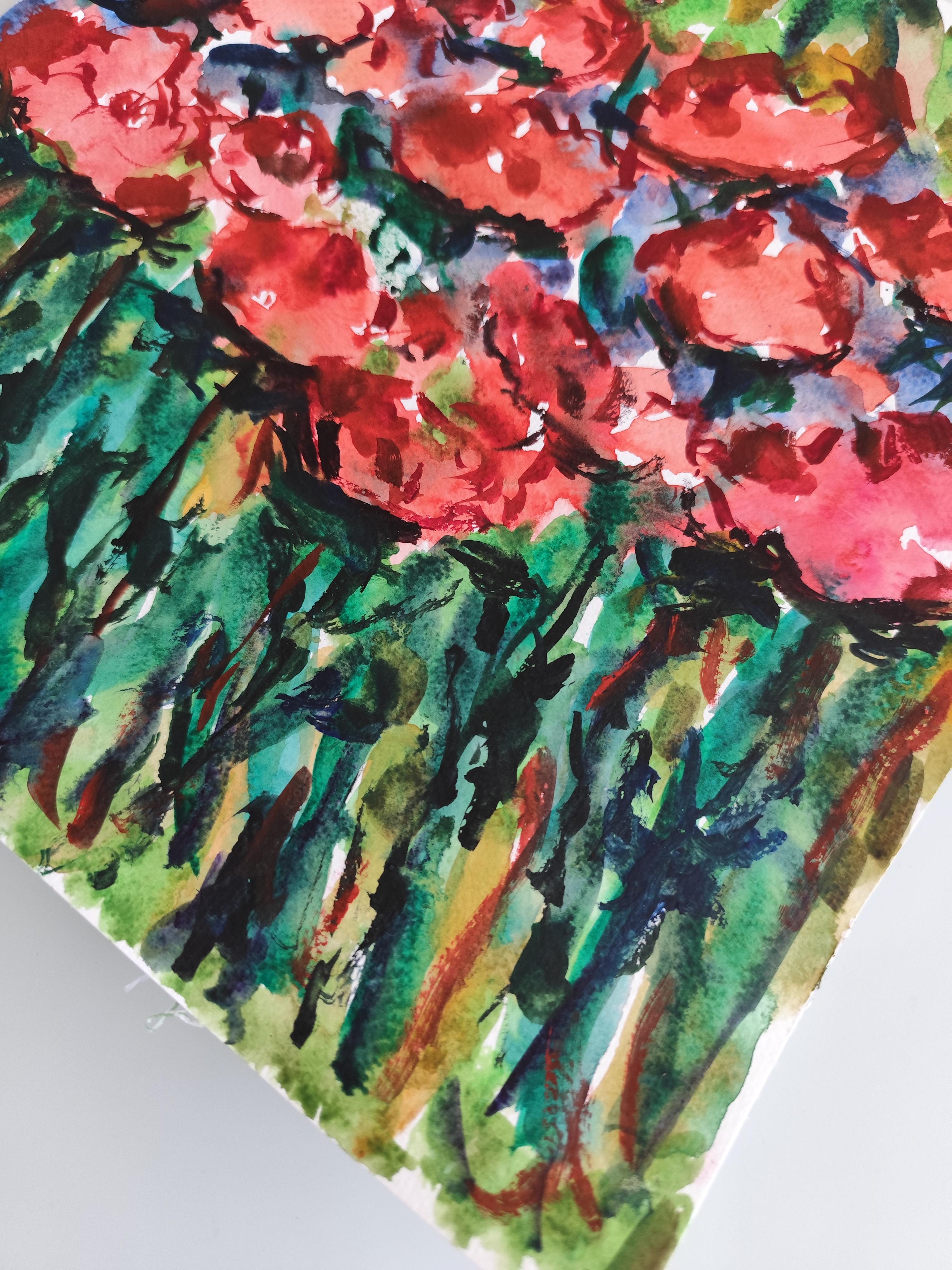 Zeitgenössische abstrakte ausdrucksstarke florale Aquarellmalerei 