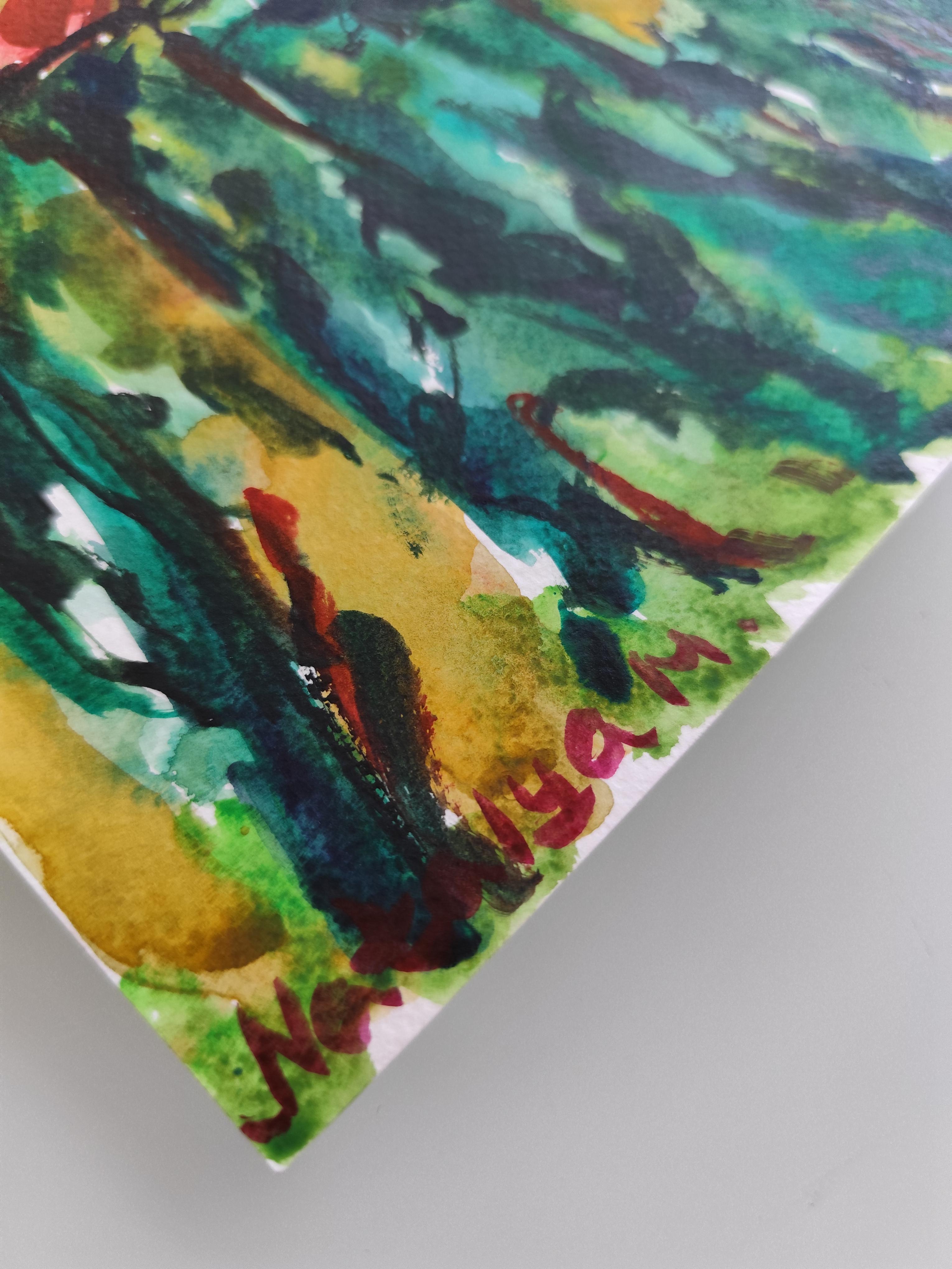 Zeitgenössische abstrakte ausdrucksstarke florale Aquarellmalerei 