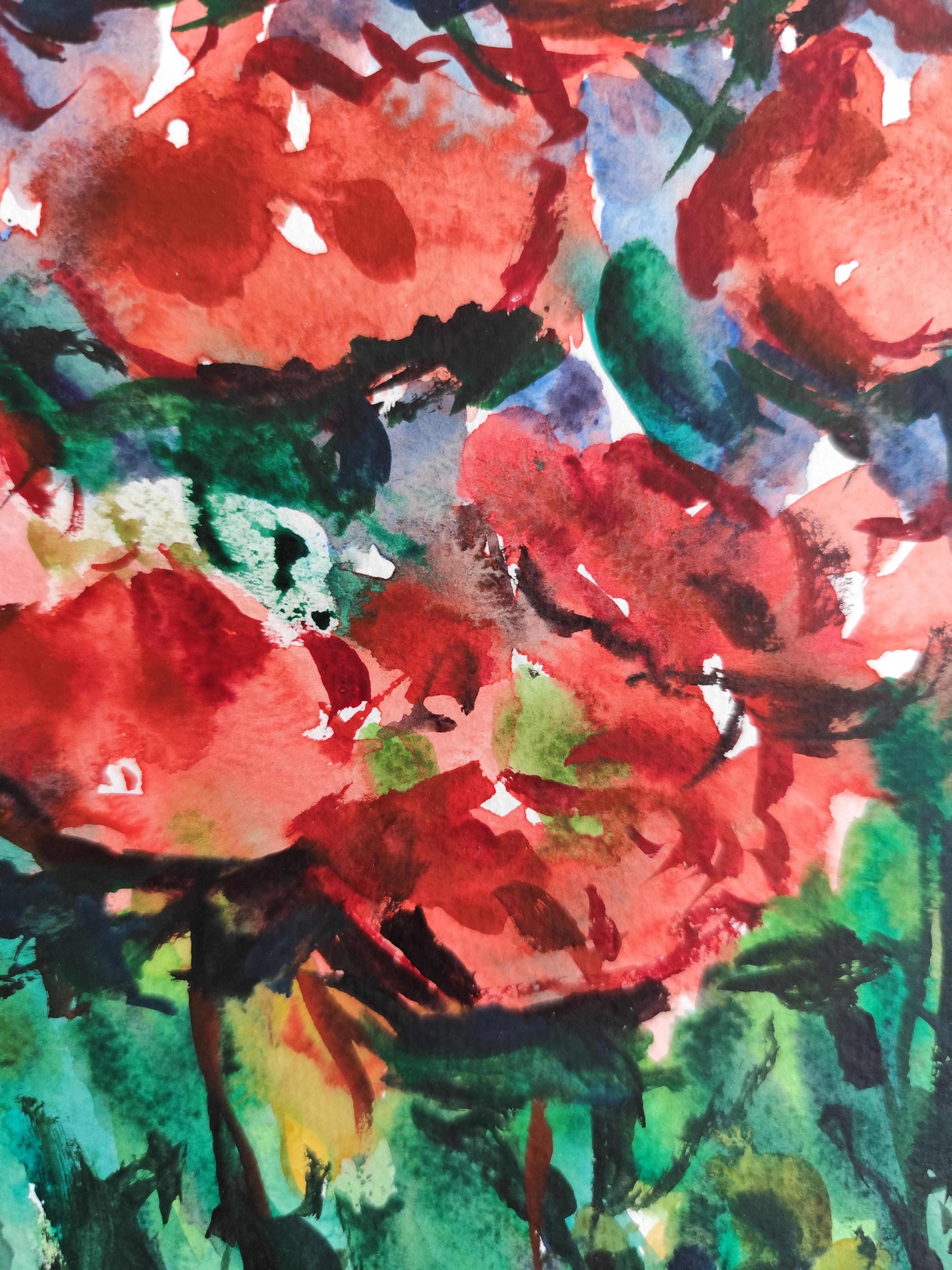 Zeitgenössische abstrakte ausdrucksstarke florale Aquarellmalerei 
