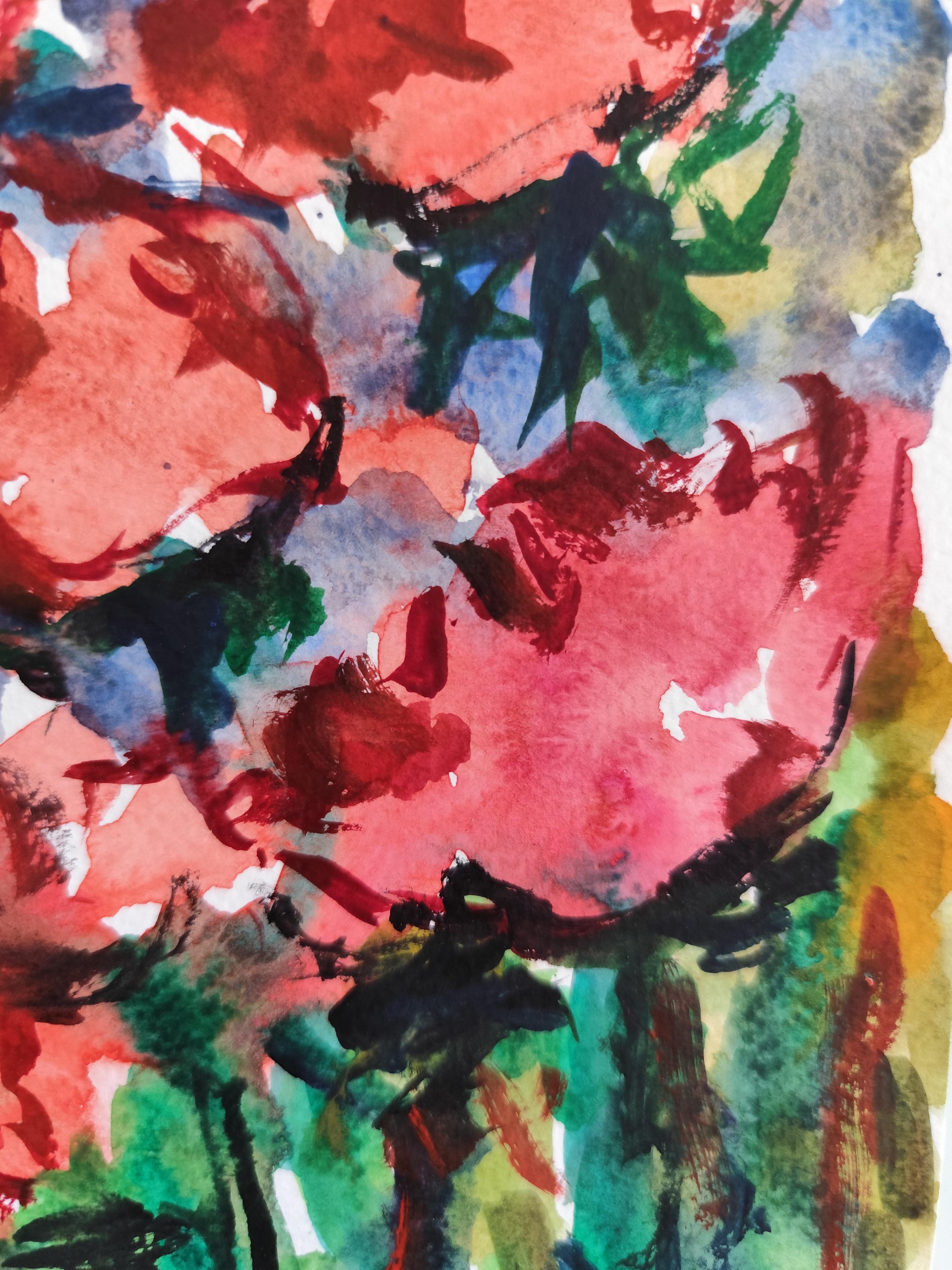 Zeitgenössische abstrakte ausdrucksstarke florale Aquarellmalerei 