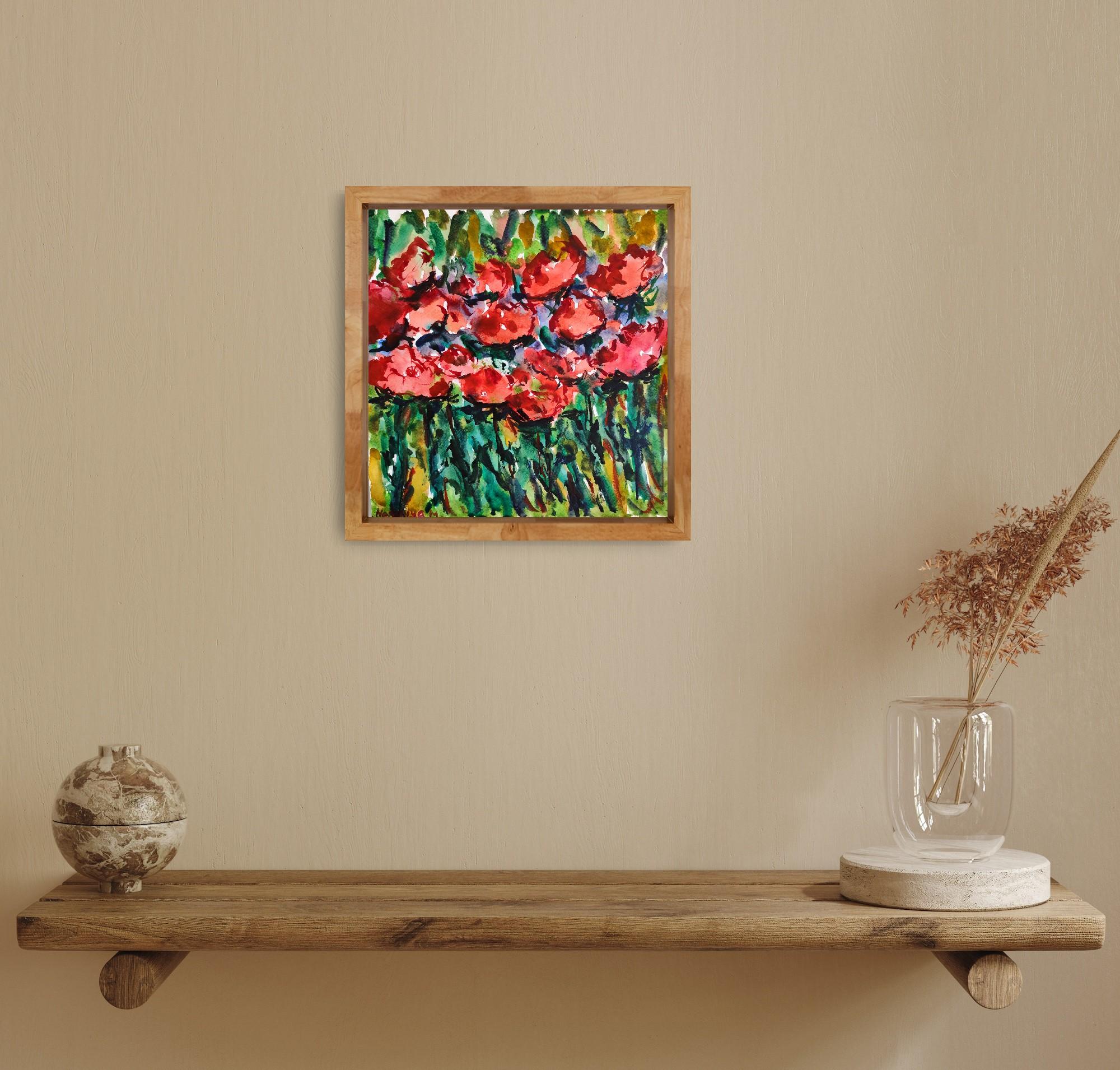 Zeitgenössische abstrakte ausdrucksstarke florale Aquarellmalerei 
