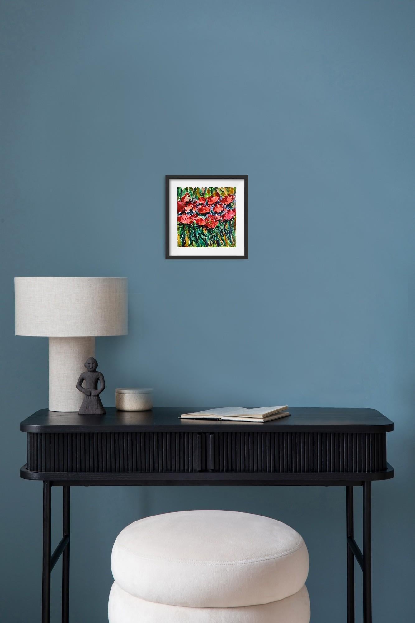 Zeitgenössische abstrakte ausdrucksstarke florale Aquarellmalerei 