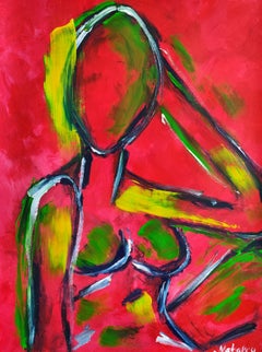Contemporary abstract expressive vivid woman's painting  "Her essence in color"