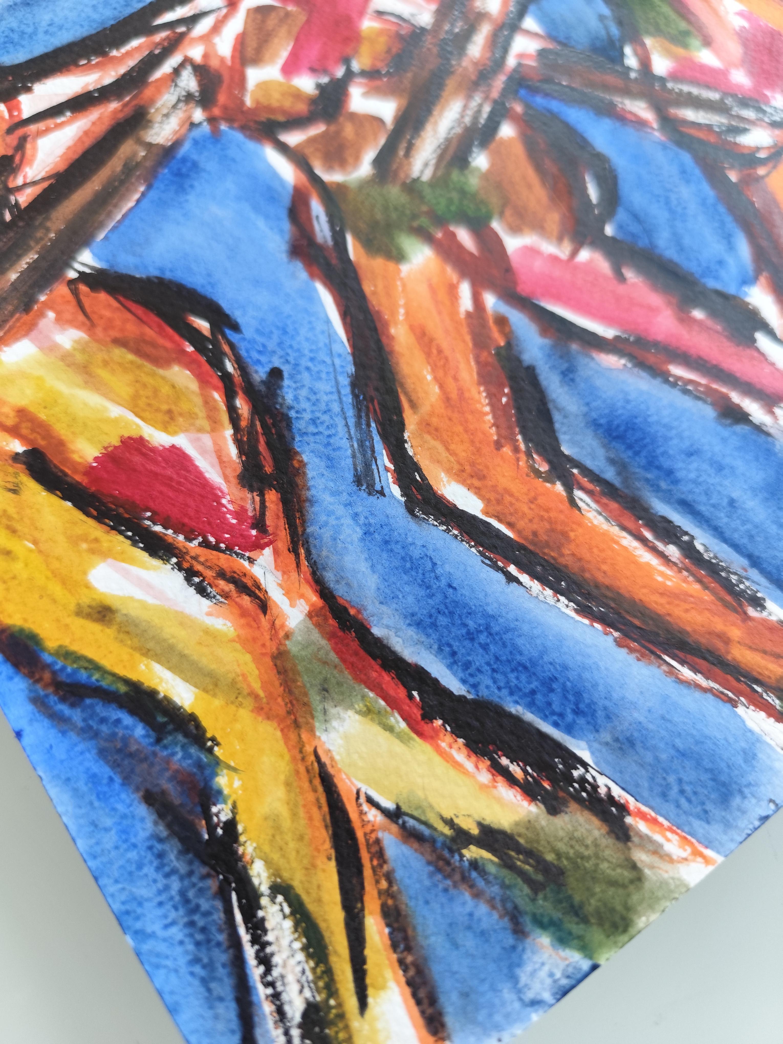 Zeitgenössische abstrakte ausdrucksstarke Aquarellmalerei auf Papier  