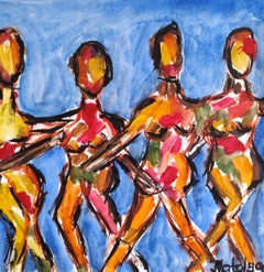 Zeitgenössische abstrakte ausdrucksstarke Aquarellmalerei auf Papier  "Blue Rapshody"