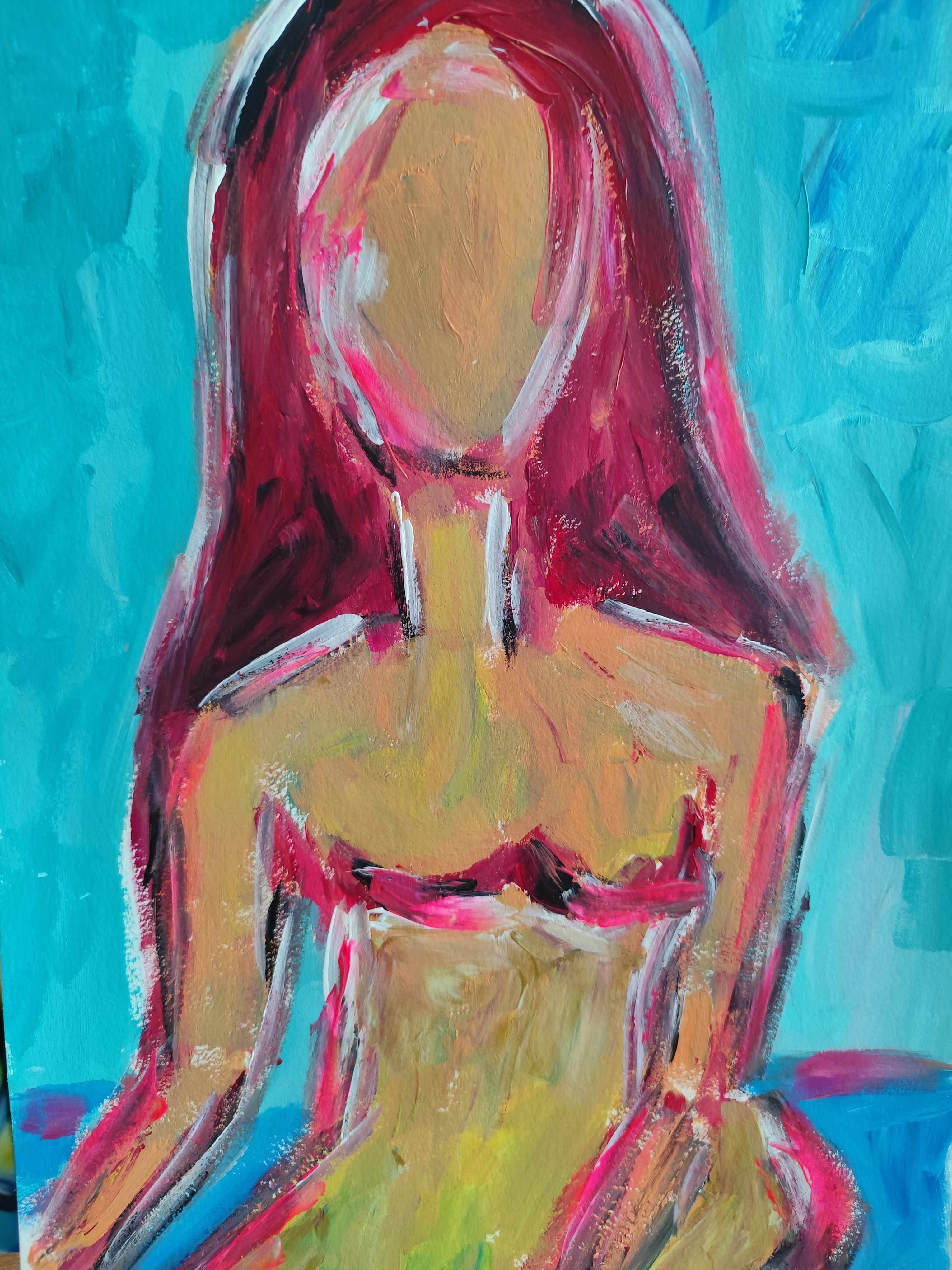 Contemporary abstract expressive woman's figure painting 