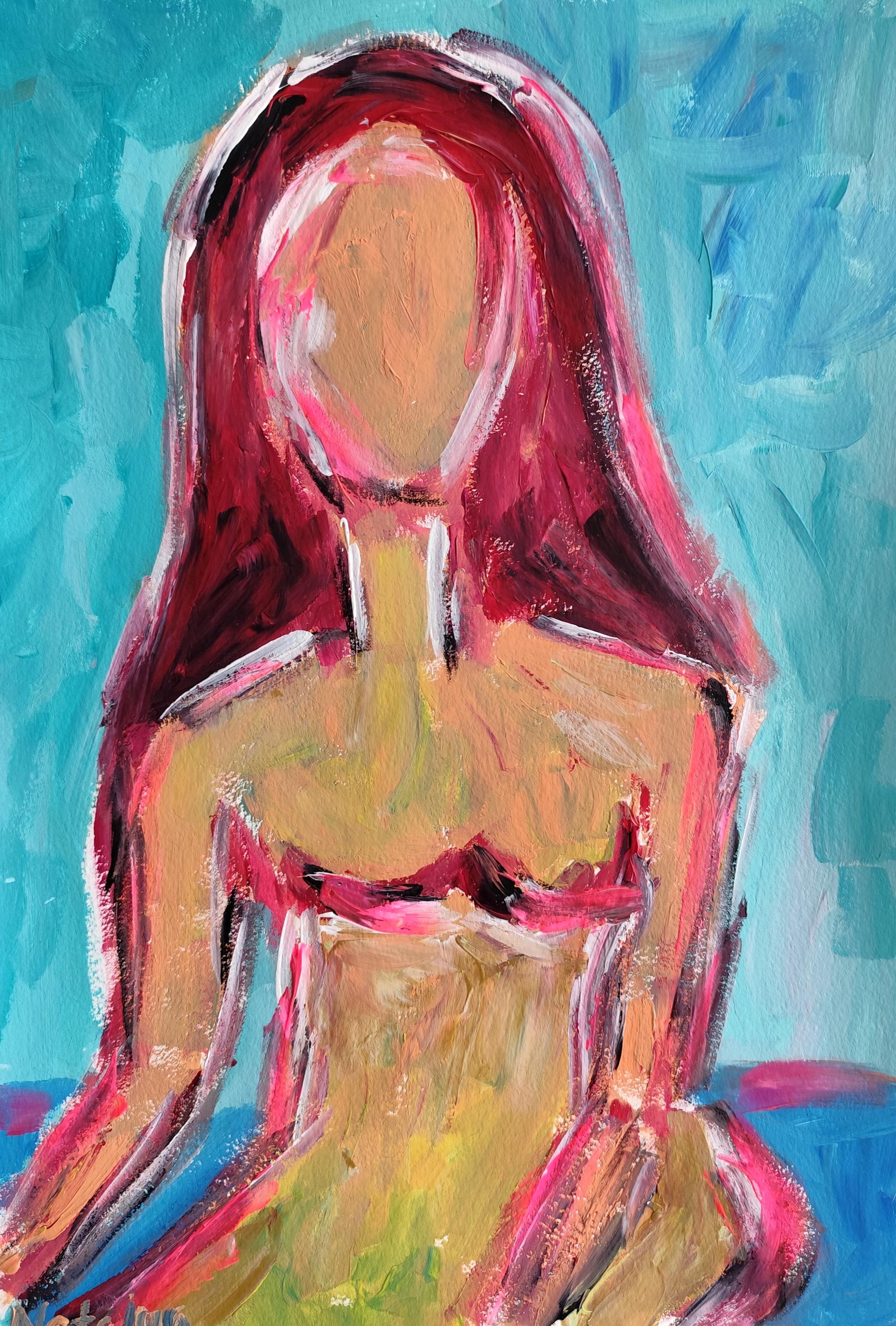 Peinture abstraite contemporaine de figure de femme expressive "Identité féroce".