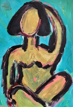 Contemporary abstract expressive woman's figure painting on paper "Inner bloom"