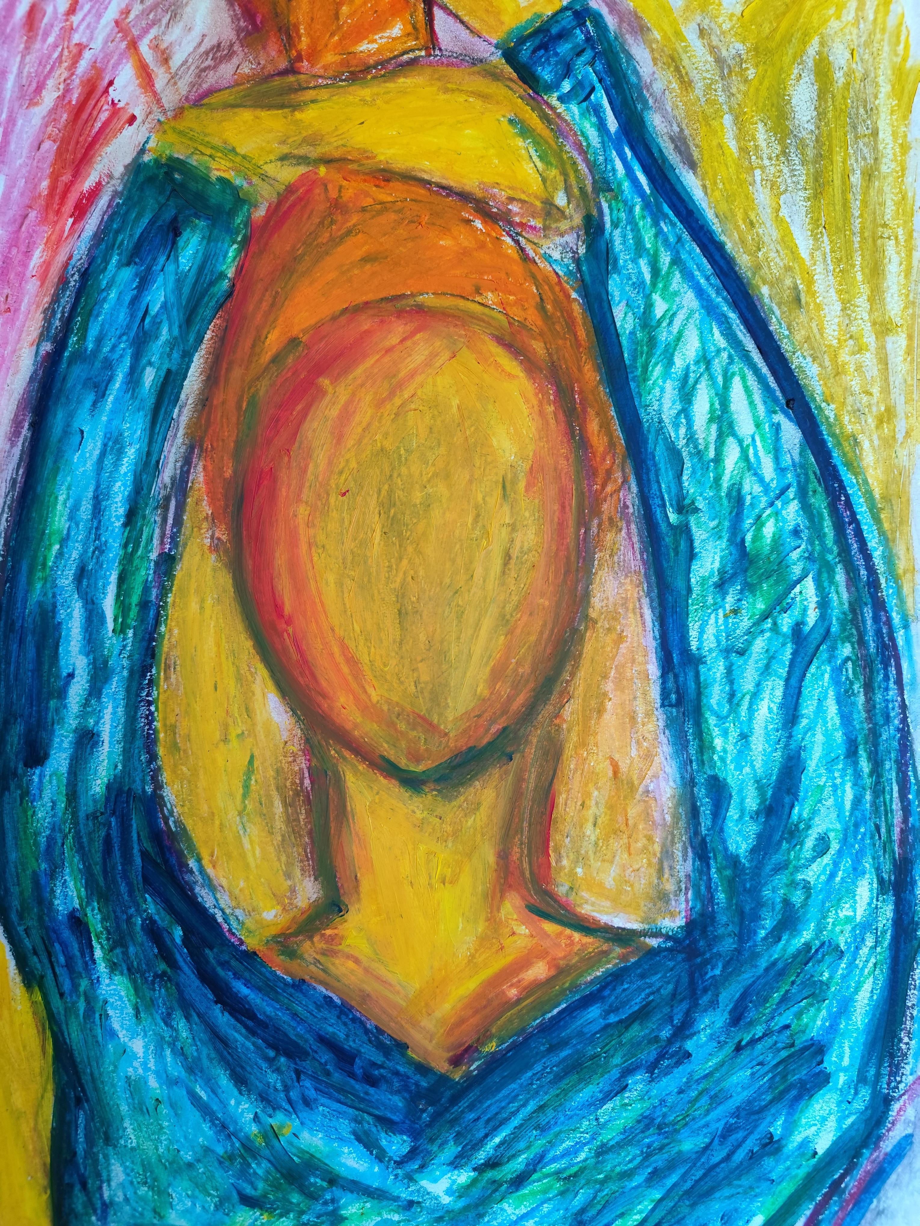 Retrato expresivo abstracto contemporáneo de mujer sobre papel 