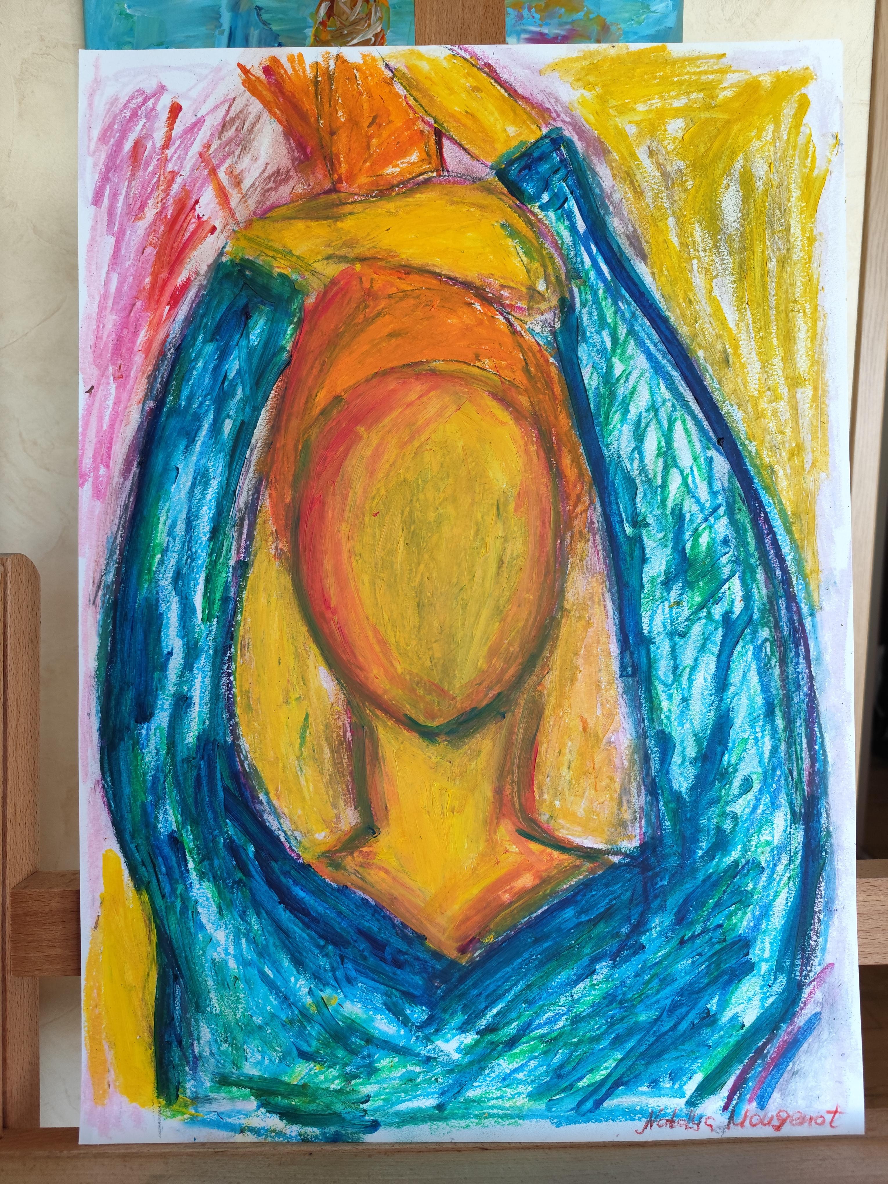 Retrato expresivo abstracto contemporáneo de mujer sobre papel 