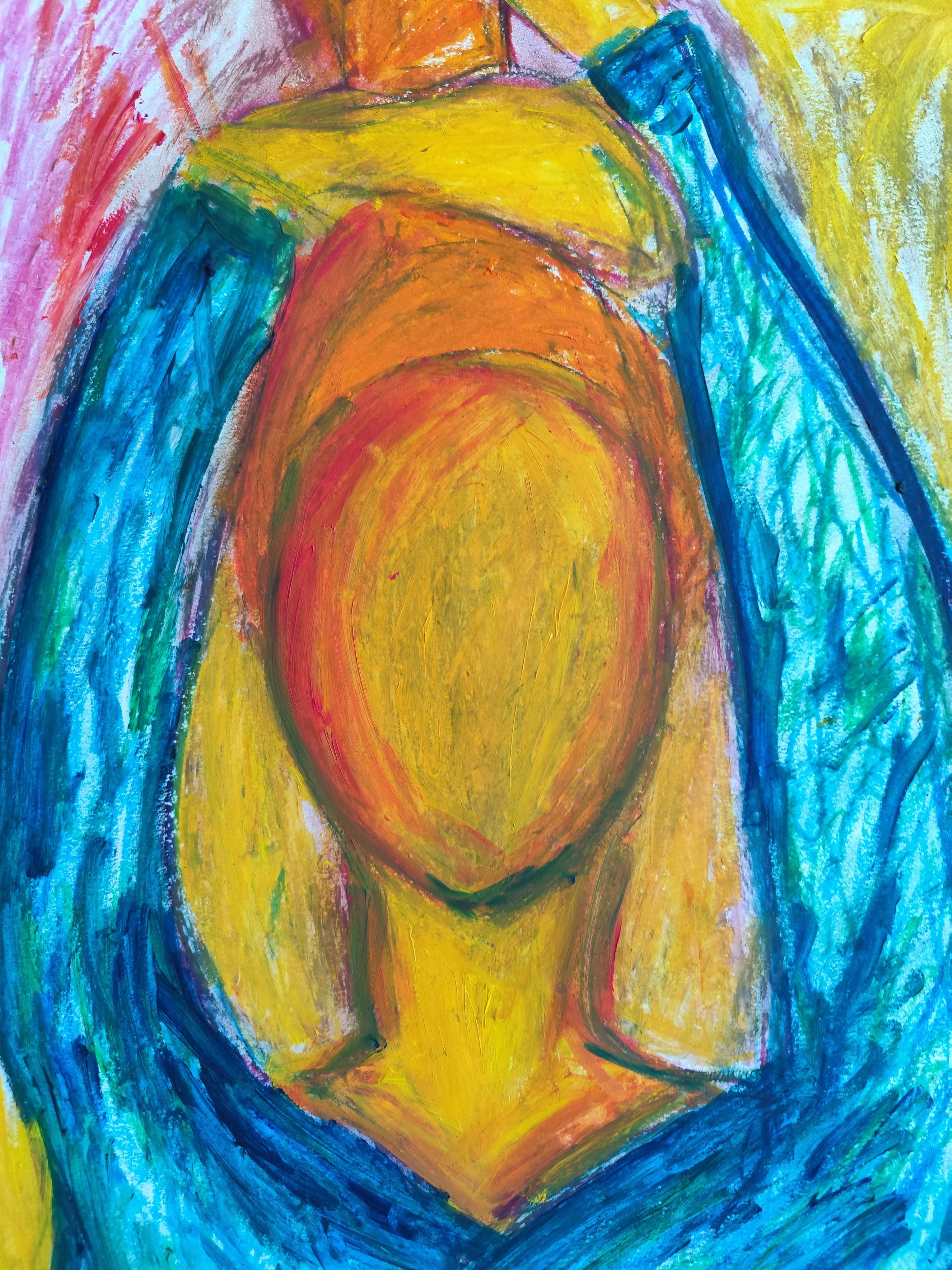 Retrato expresivo abstracto contemporáneo de mujer sobre papel 