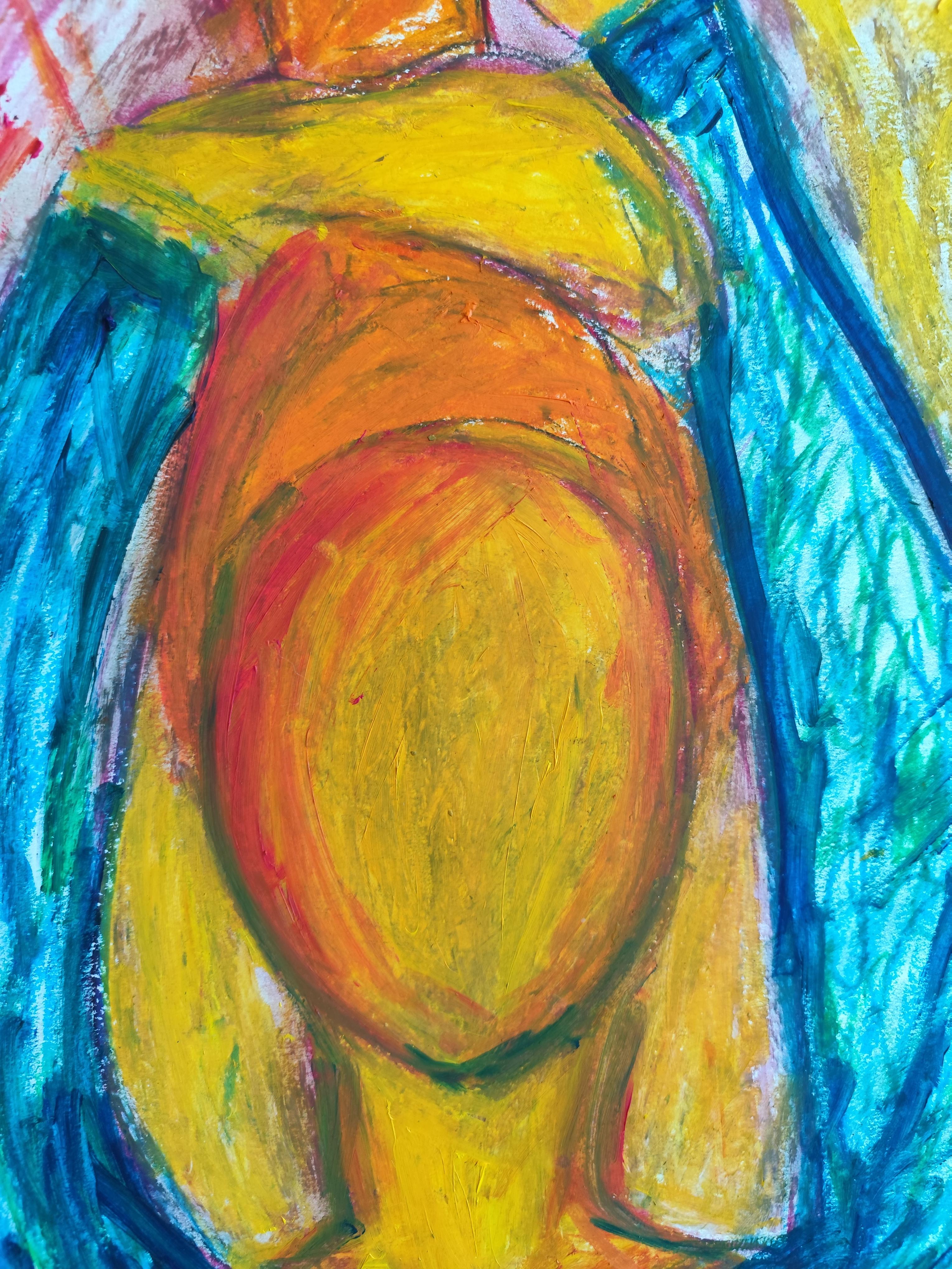 Retrato expresivo abstracto contemporáneo de mujer sobre papel 