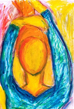 Ritratto astratto contemporaneo di donna espressiva su carta "Davanti allo specchio".