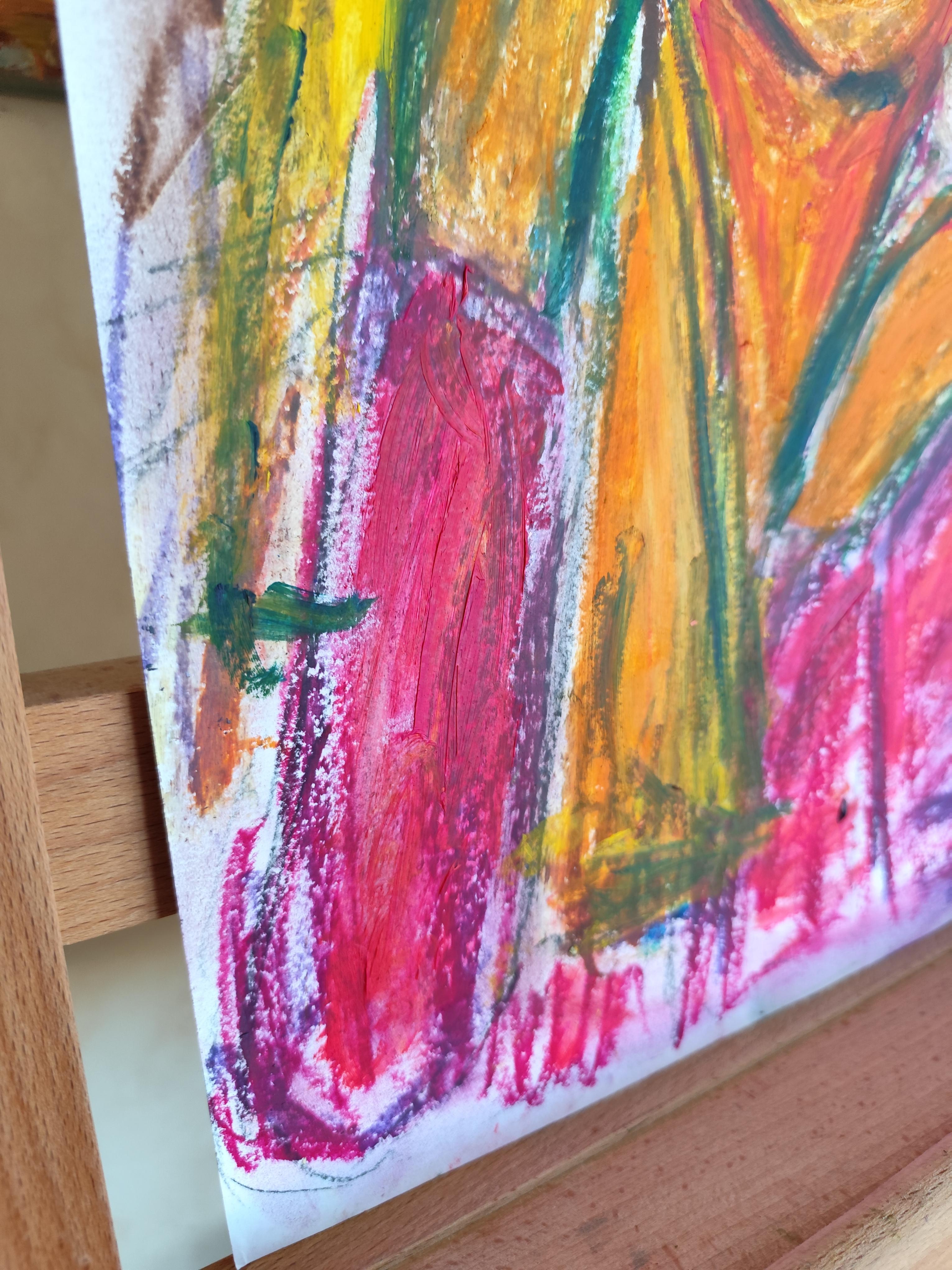 Ritratto astratto contemporaneo di donna espressiva su carta 