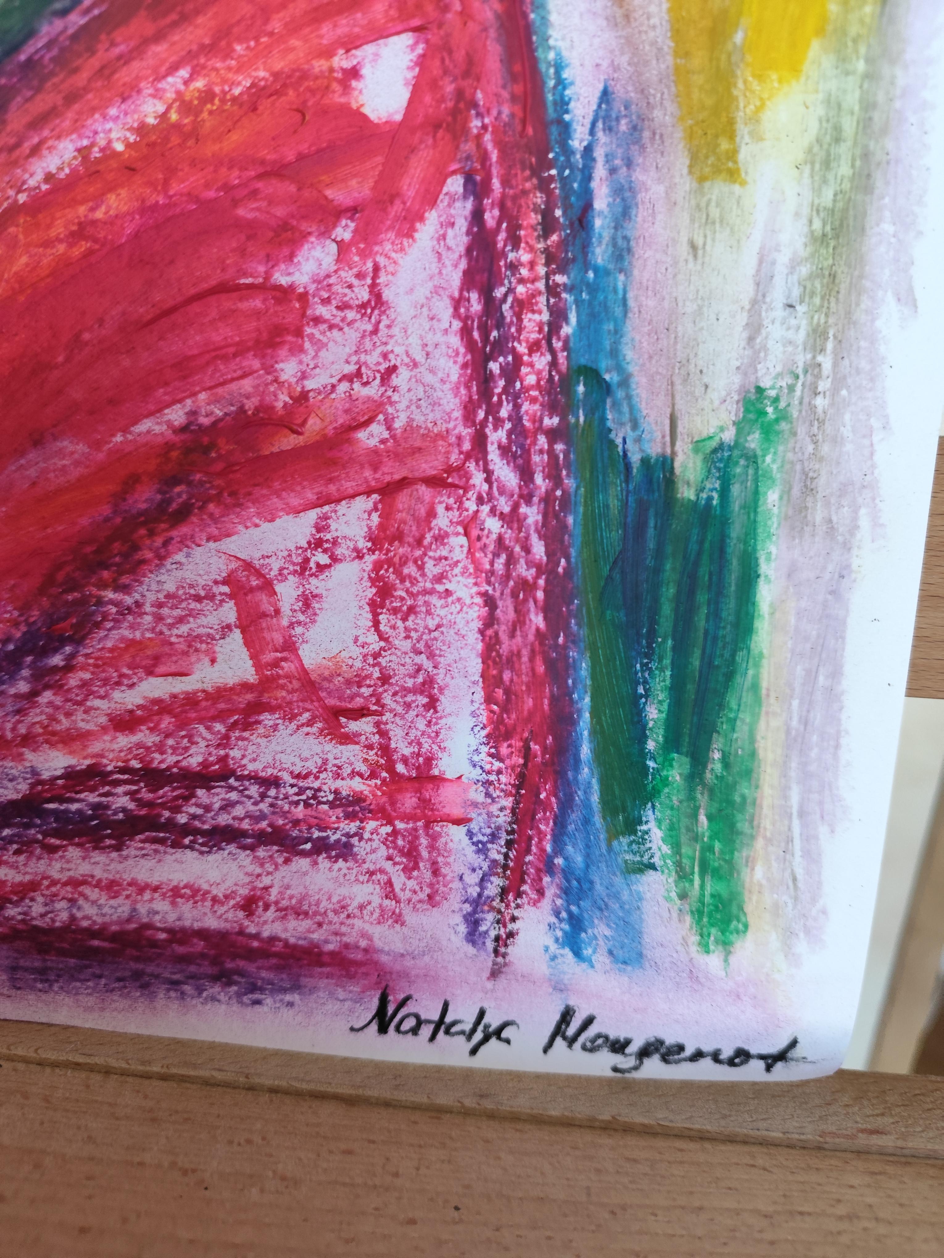Ritratto astratto contemporaneo di donna espressiva su carta 