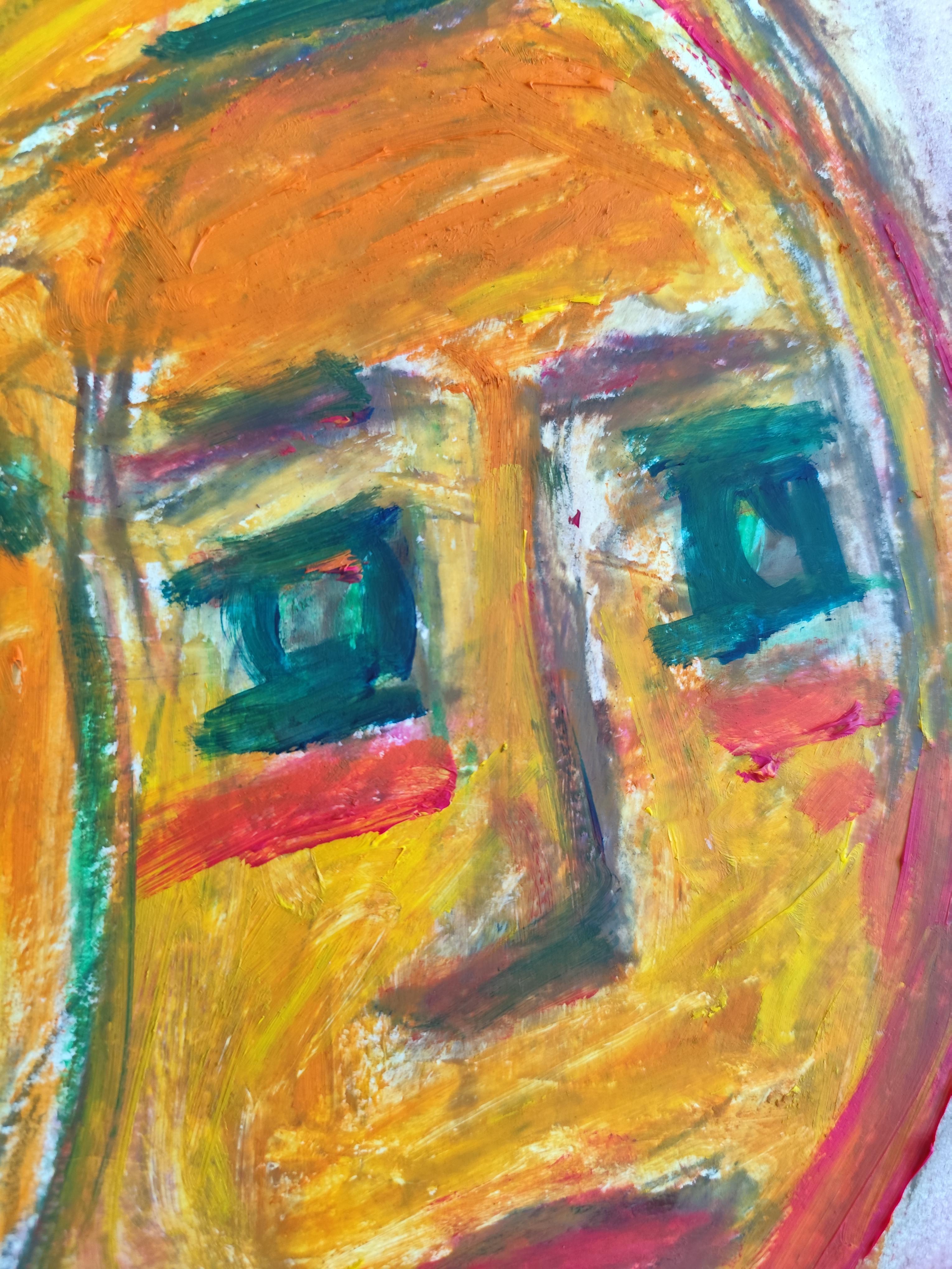 Ritratto astratto contemporaneo di donna espressiva su carta 