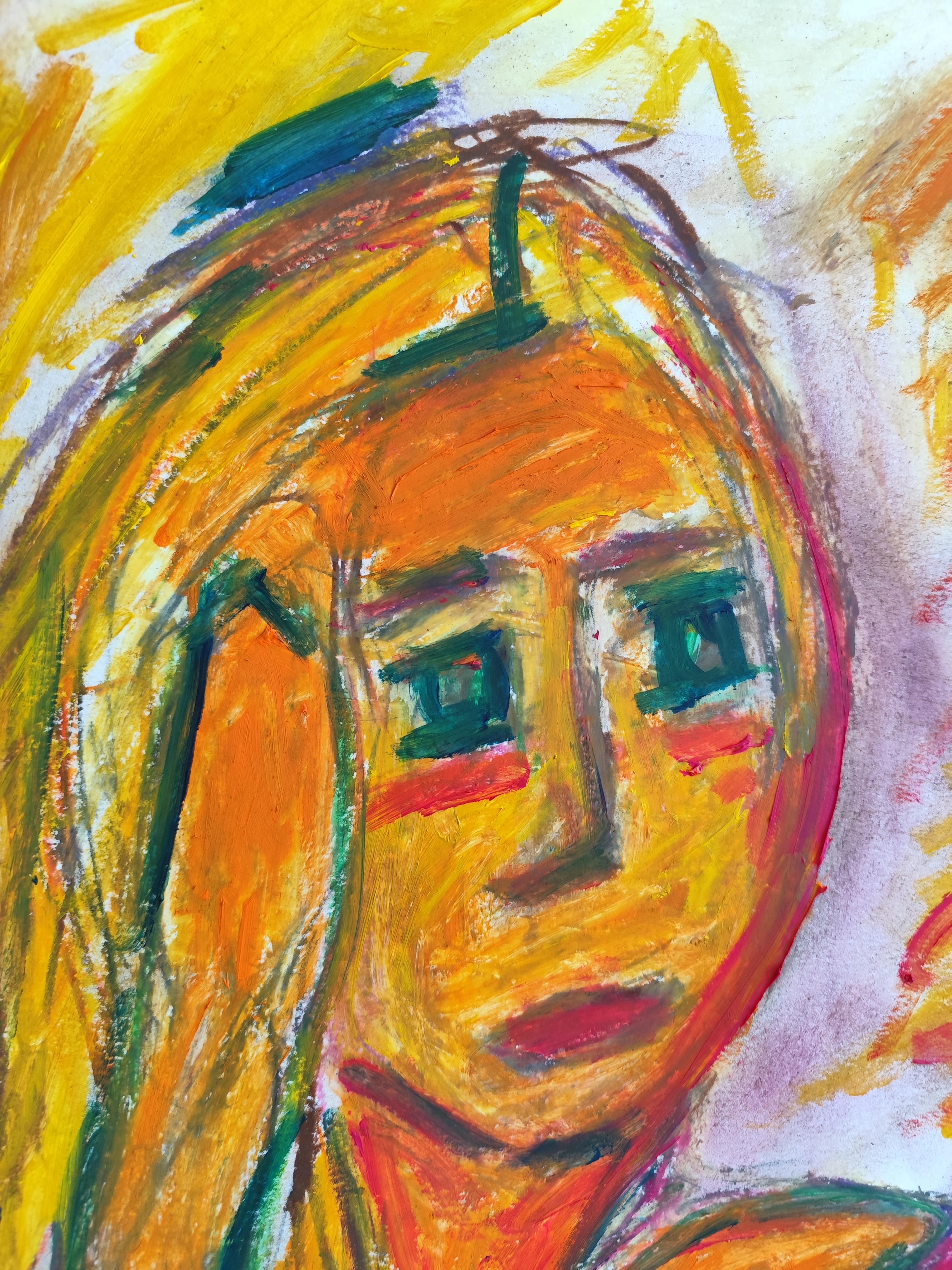 Ritratto astratto contemporaneo di donna espressiva su carta 