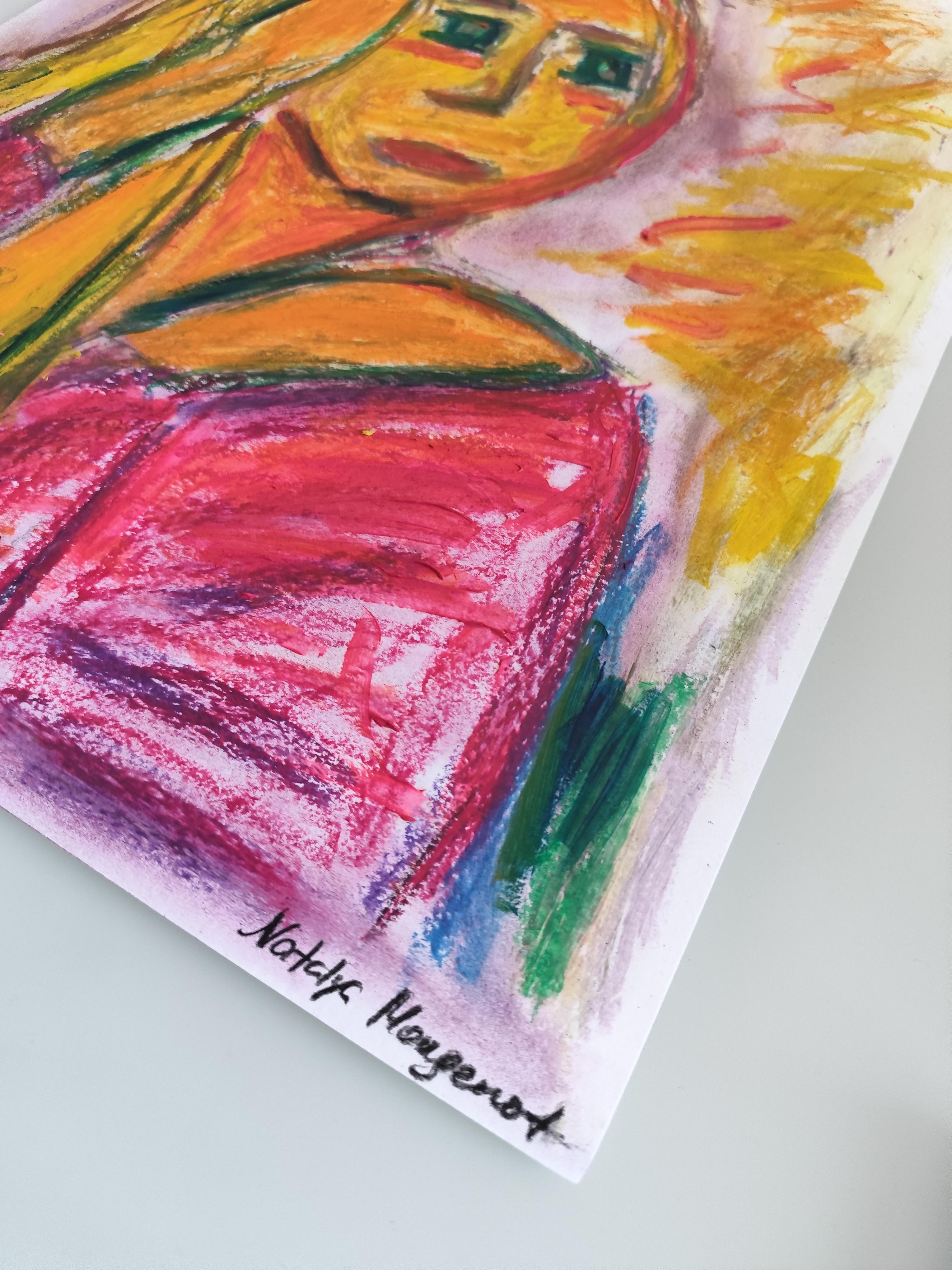Ritratto astratto contemporaneo di donna espressiva su carta 